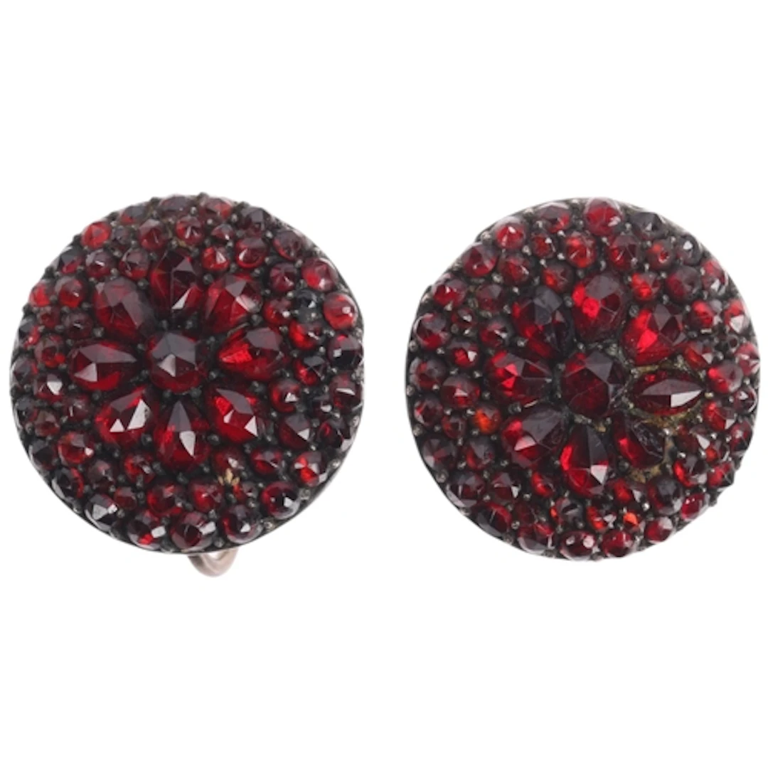 A pair of Bohemian garnet cluster earrings, with screw-back ...