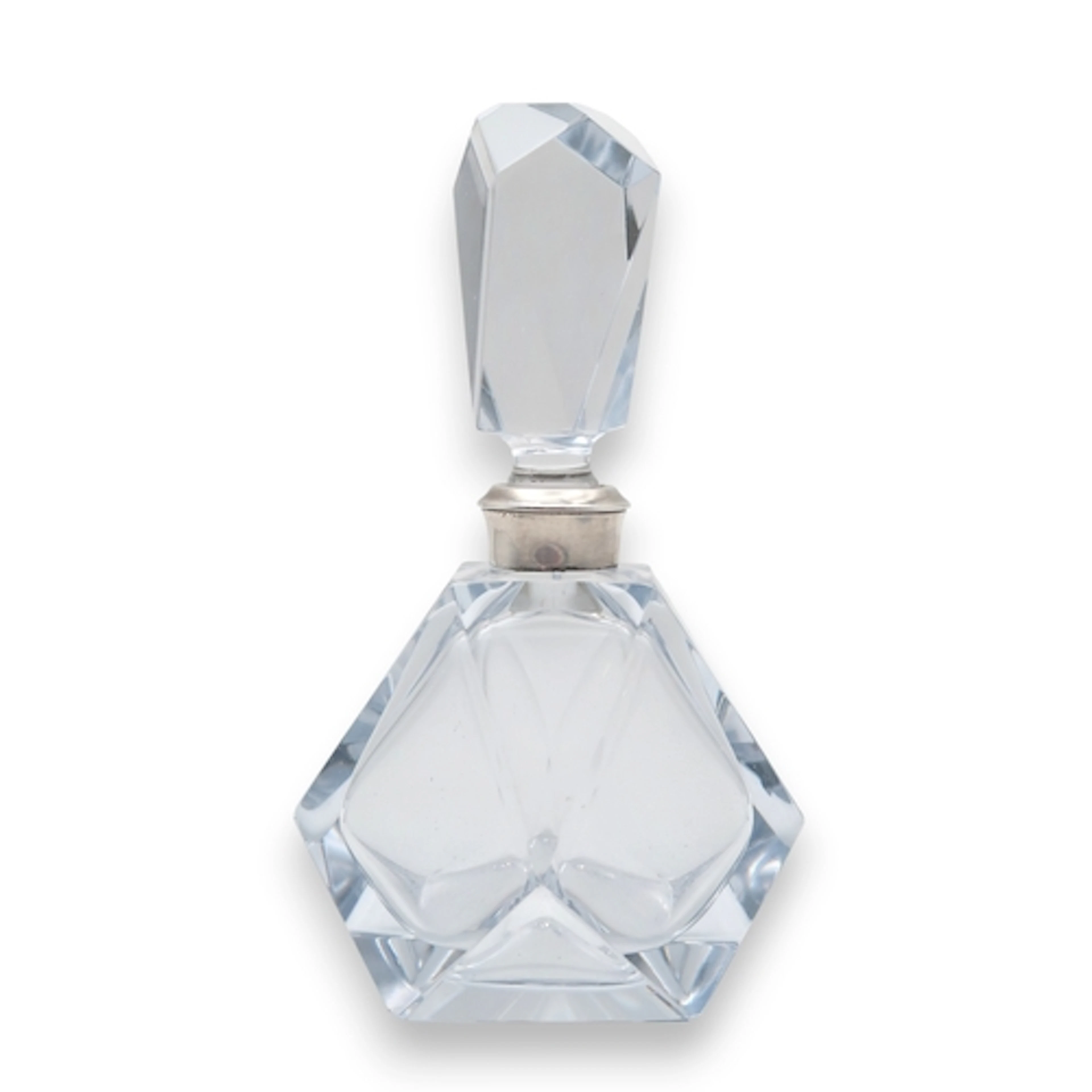 An elegant Art Deco faceted glass perfume bottle with Spanis...