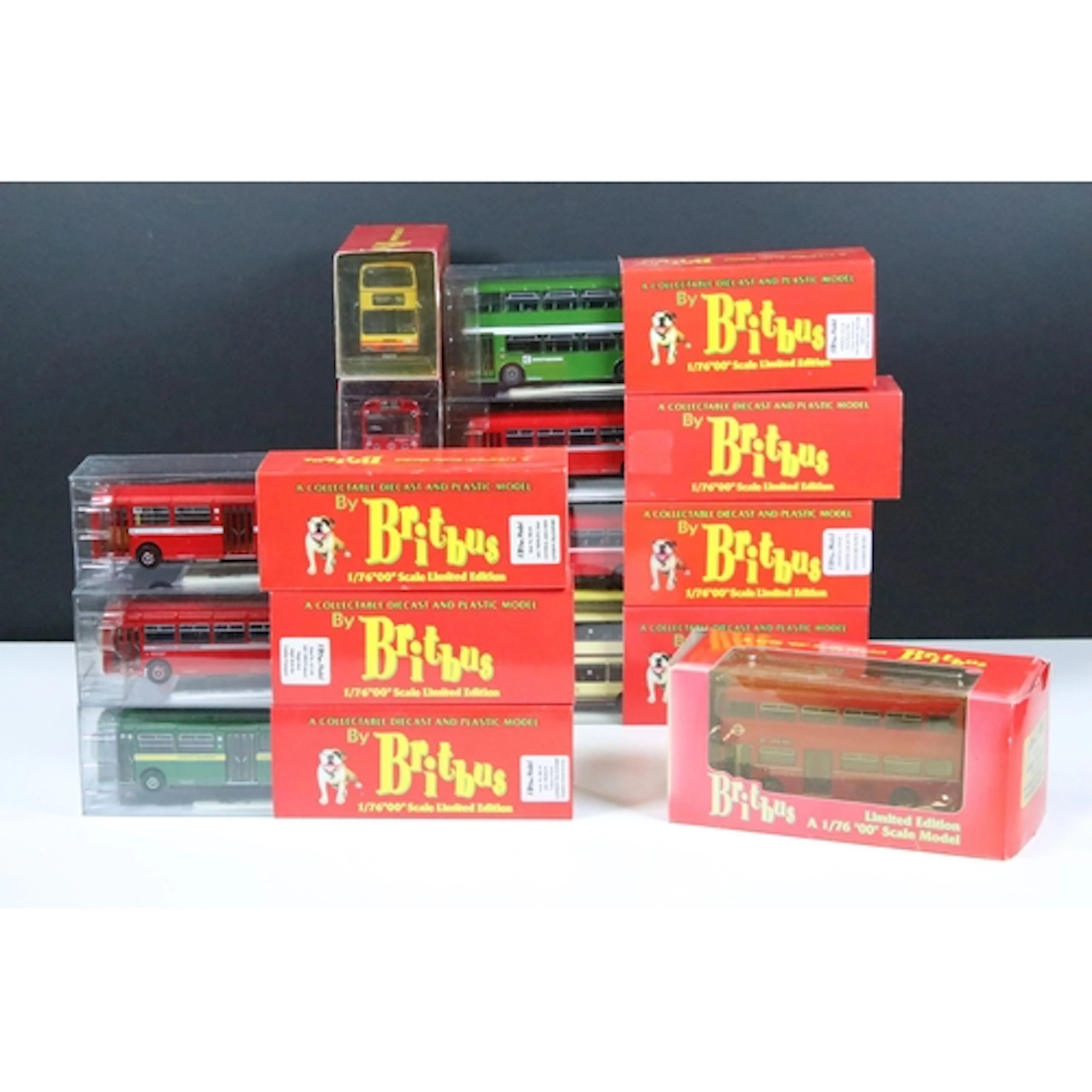 12 Boxed Britbus diecast model buses to include N62-002 Lond...
