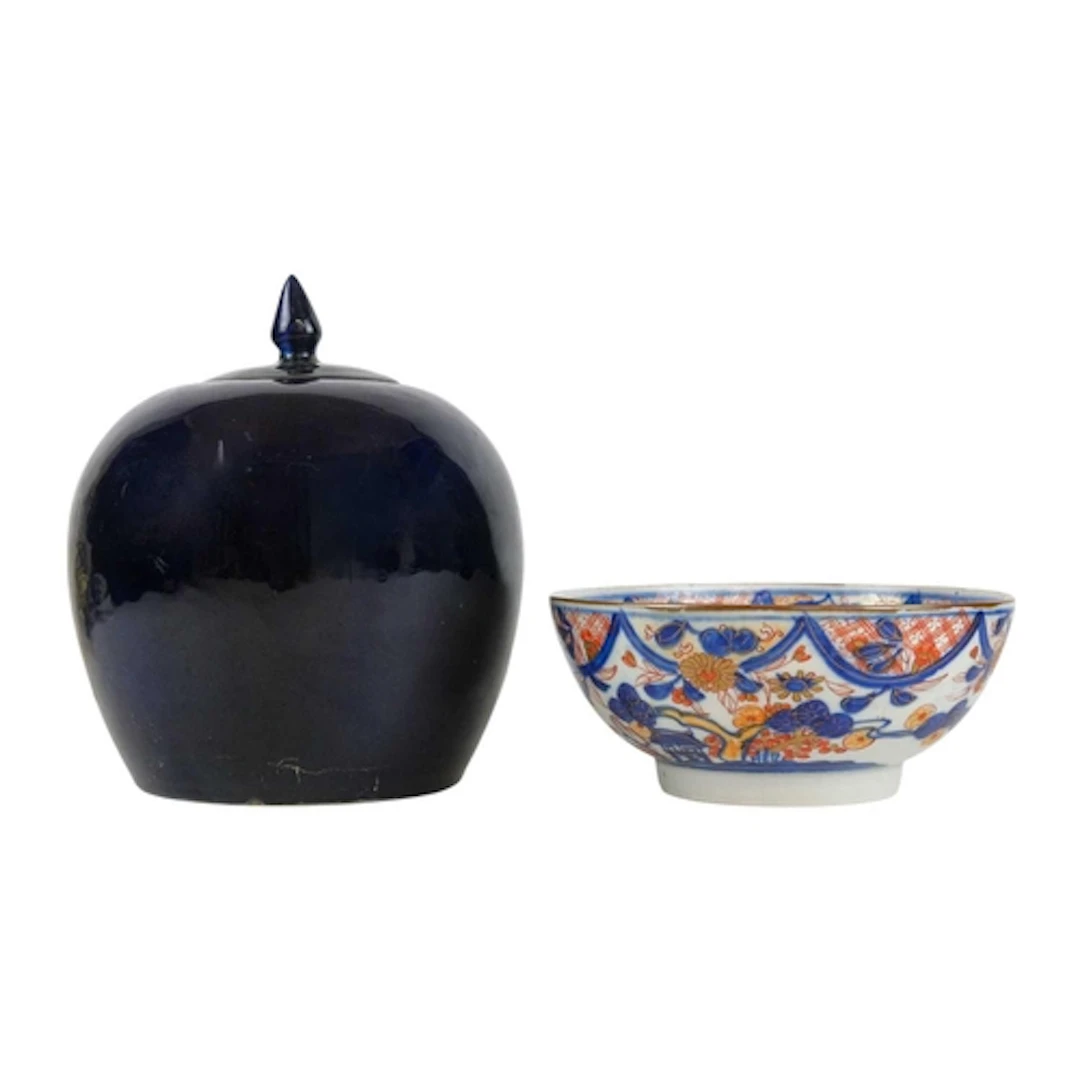A Chinese cobalt blue jar and cover. 19th century, ovoid sha...