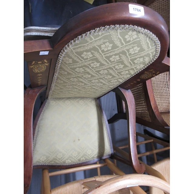 Arts & Crafts mahogany open armchair, with painted Adam styl...