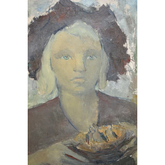 Attributed to Jean Jansem, oil on canvas, portrait of a youn...