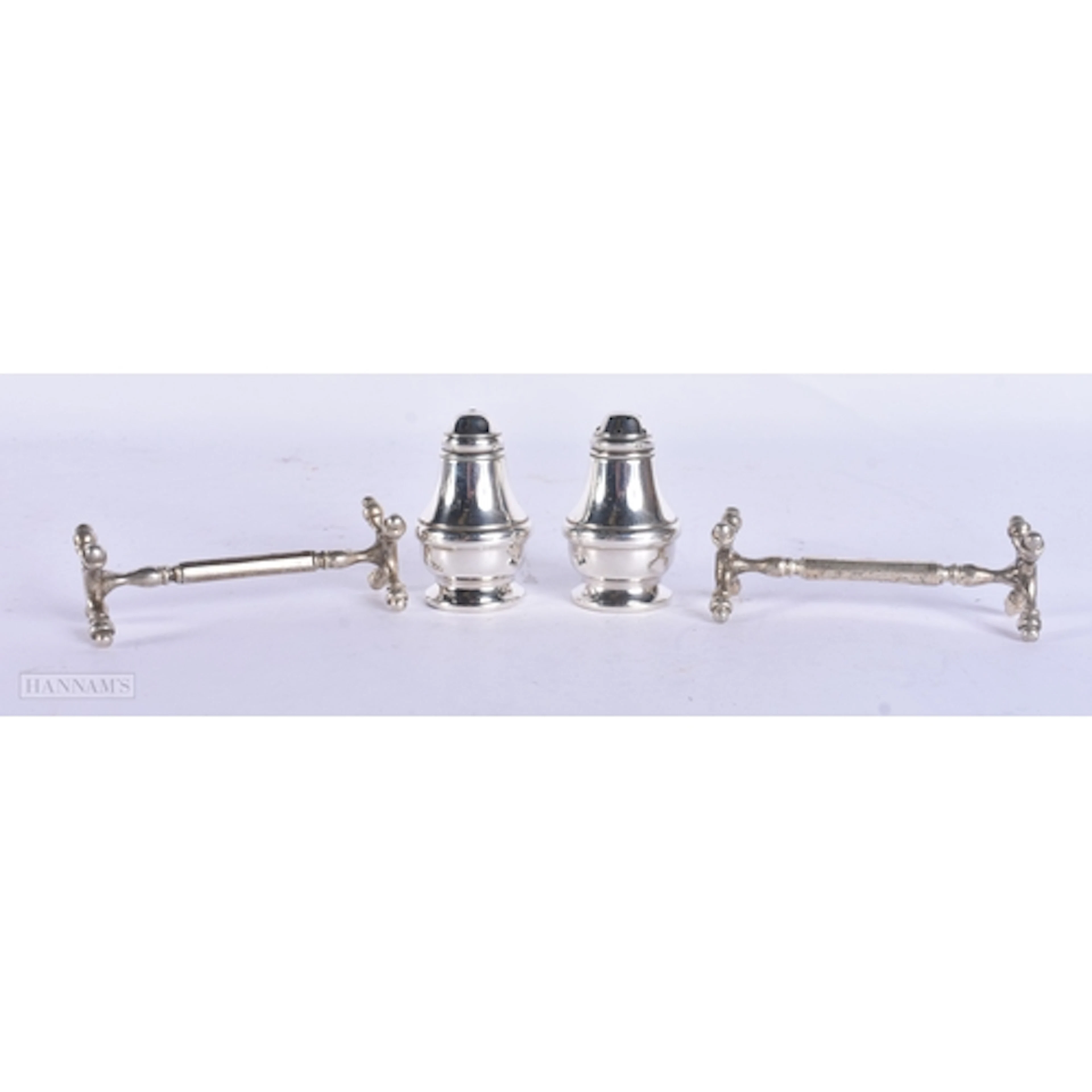 4 x .925 sterling silver knife rests & salt / pepper cellars...