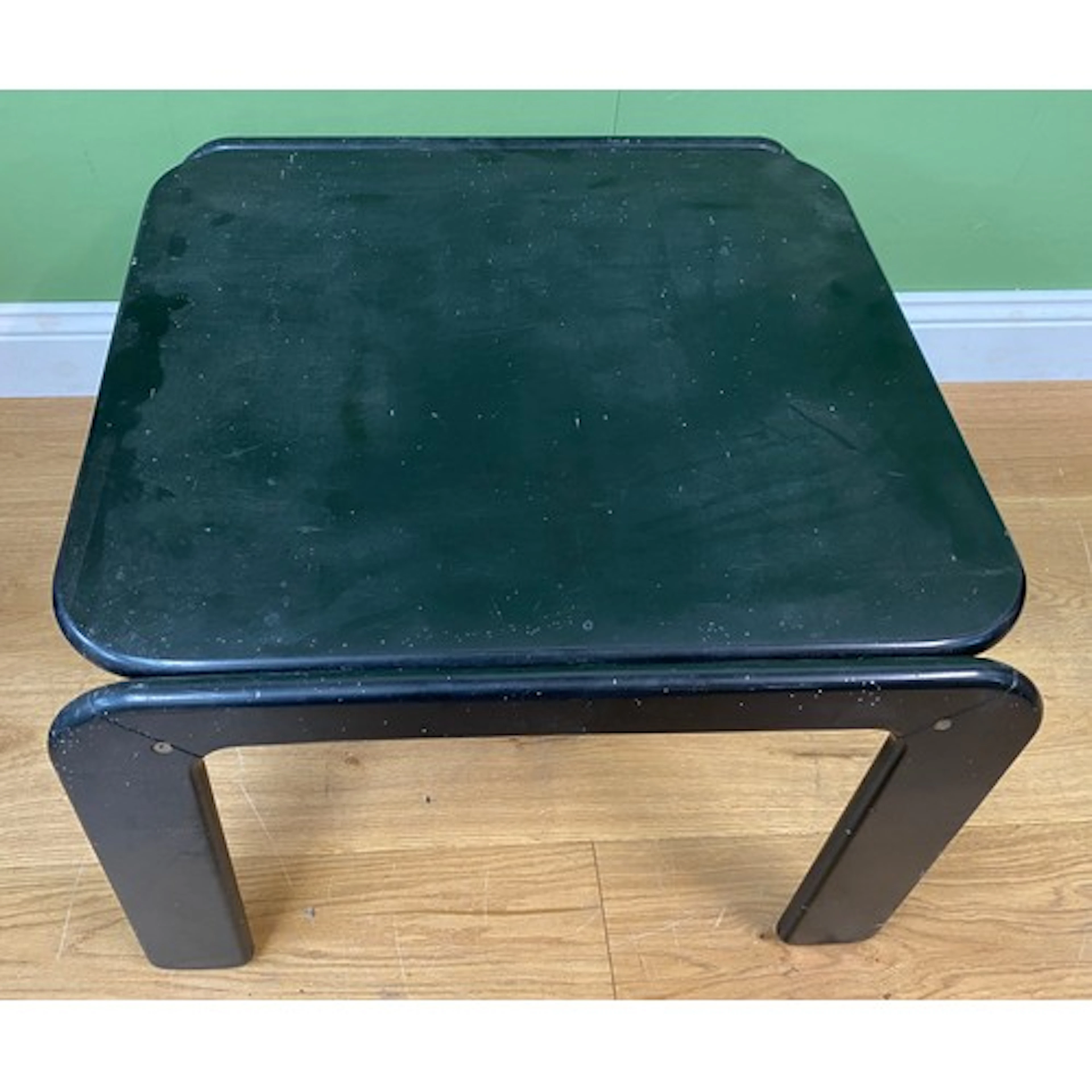 A black painted square occasional table, 48cmH
