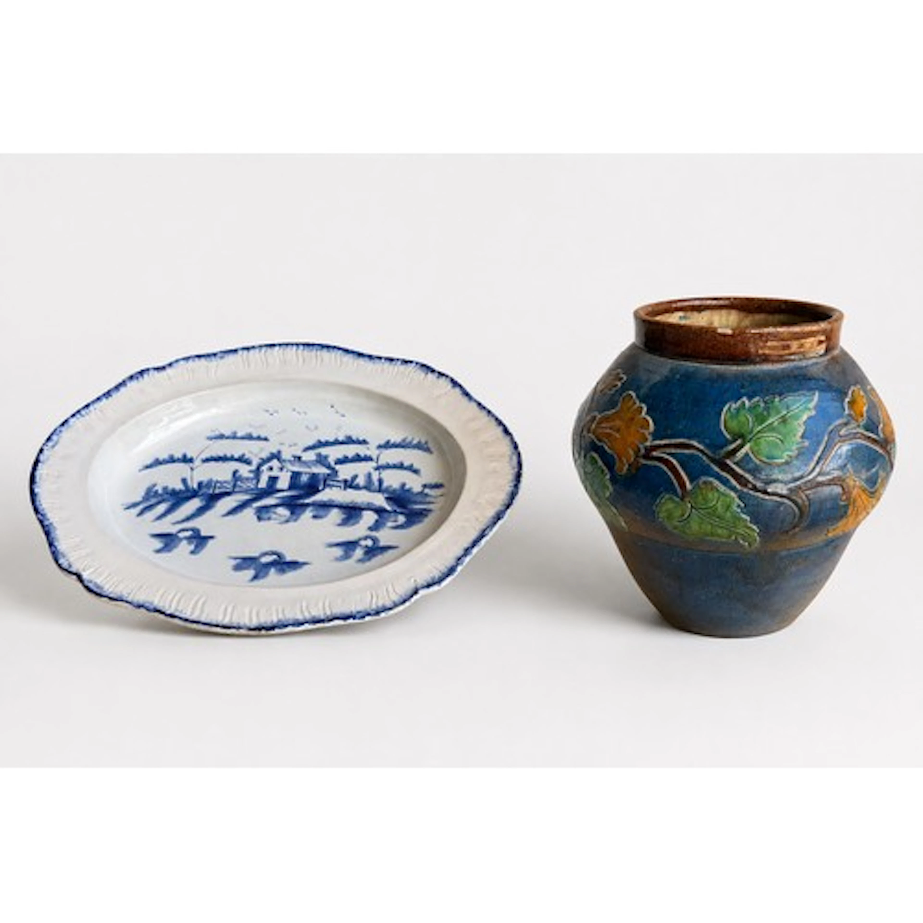 A Wedgwood and Bentley jardinière, a pearlware feather edged...