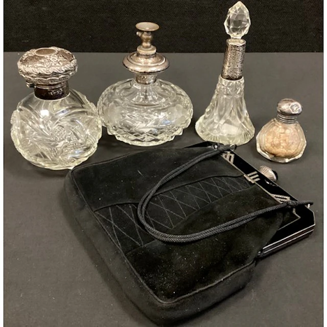 Various silver mounted scent bottles; a silver mounted perfu...