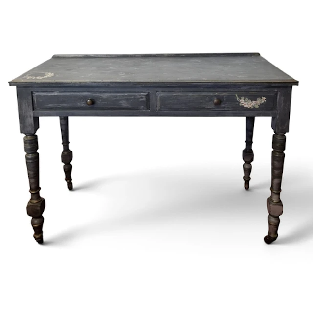 A 19th Century painted Side Table with twin drawer frieze an...