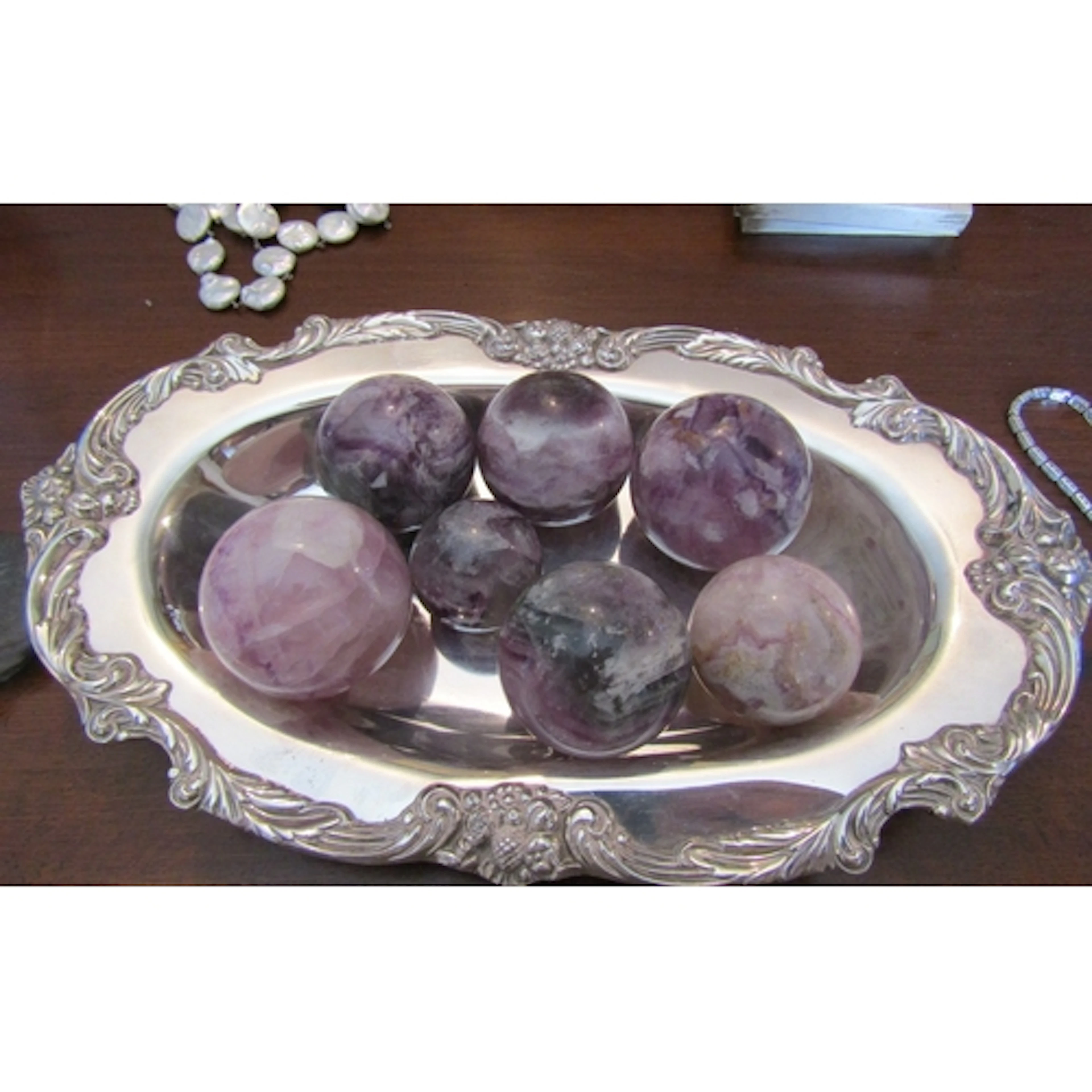 Various Bluejohn Balls of Different Sizes on Silver Plated T...