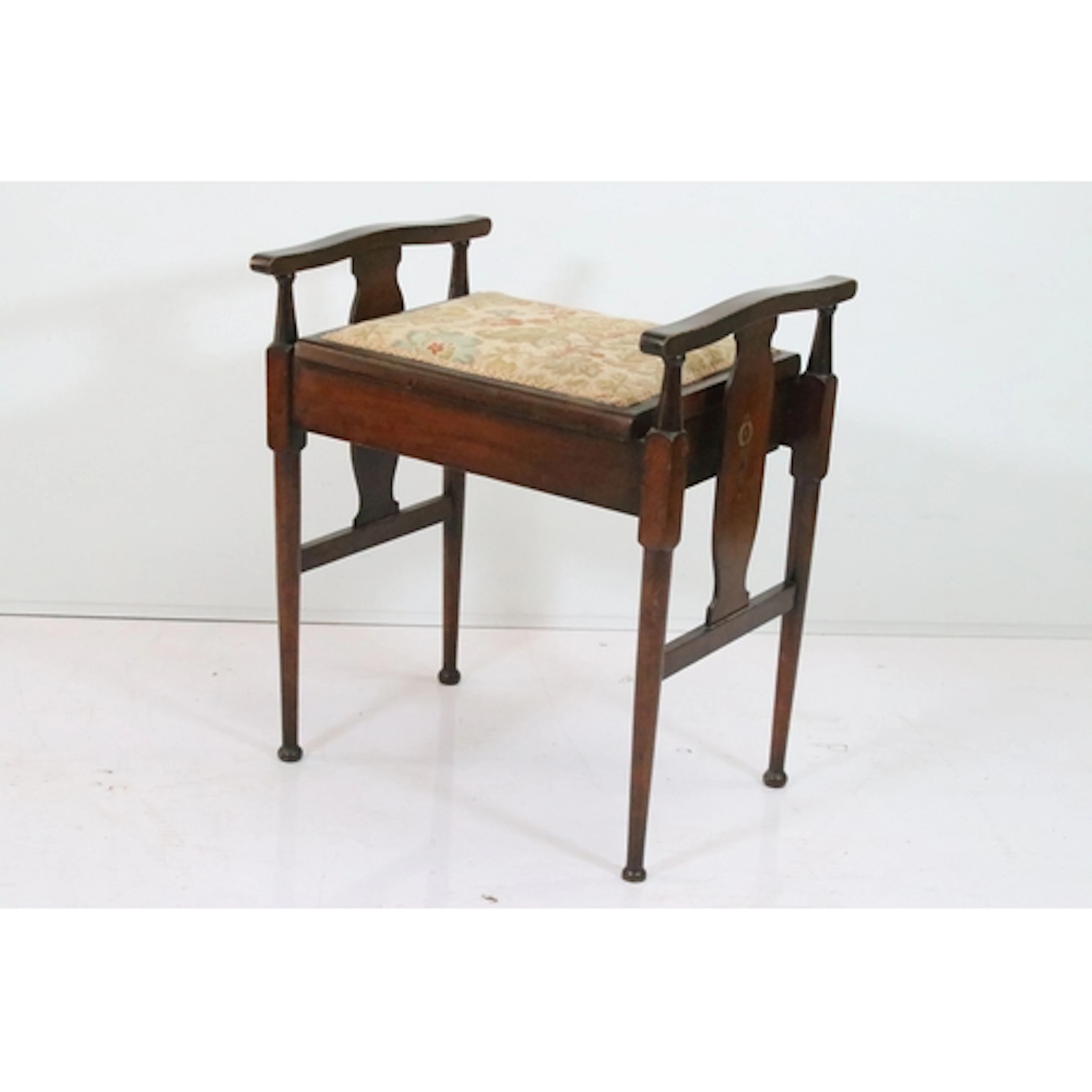 Edwardian mahogany piano stool, having hinged stuffed seat c...