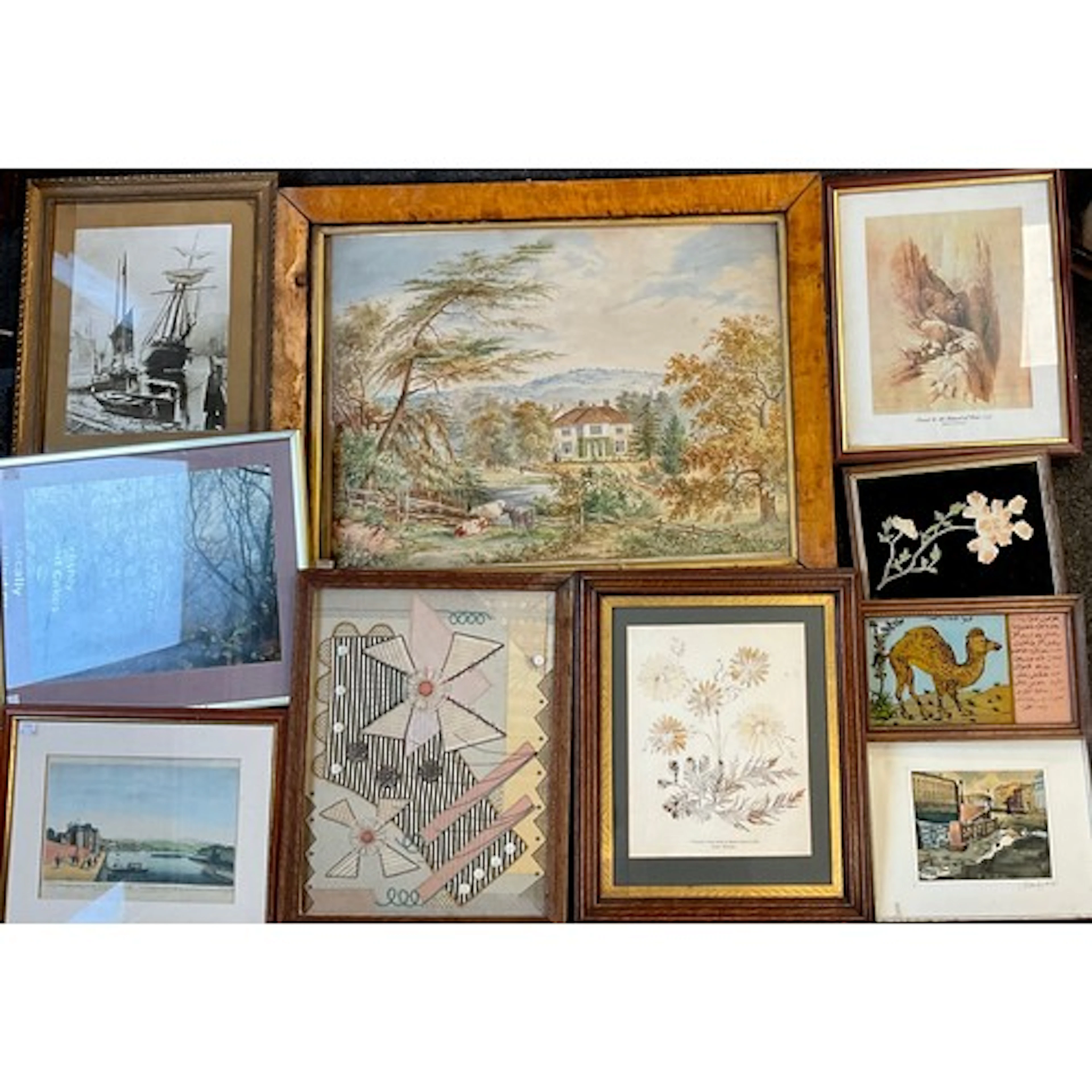 Pictures and prints - a large watercolour of a country house...