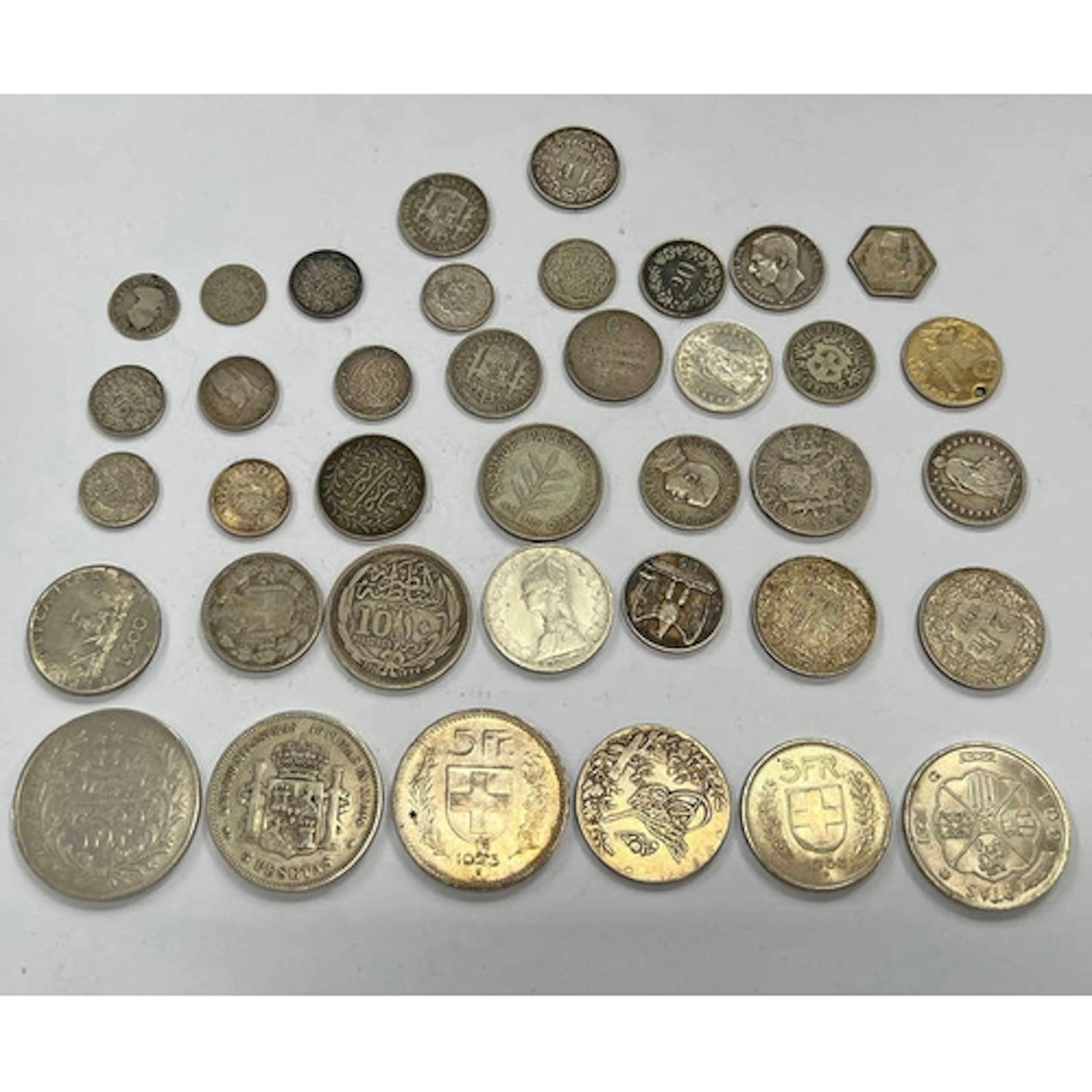 GOOD SELECTION OF VARIOUS WORLD SILVER COINS TO INCLUDE EGYP...