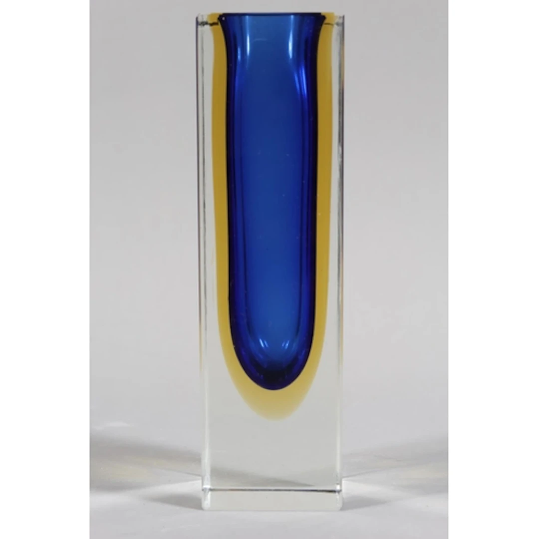 Murano Sommerso art glass vase with cube shaped and blue in ...