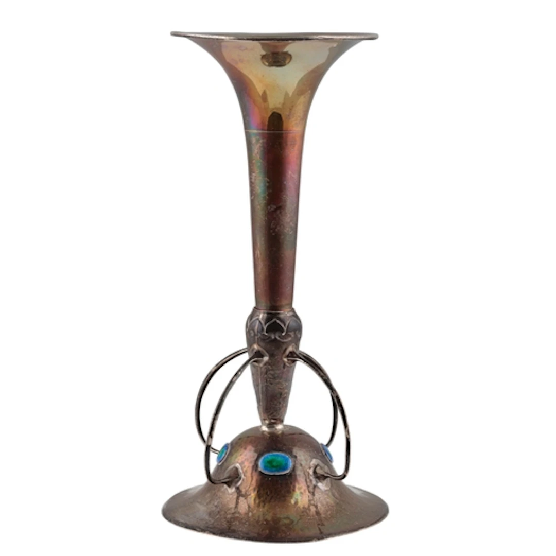 An Edwardian Arts & Crafts silver and enamel spill vase, by ...