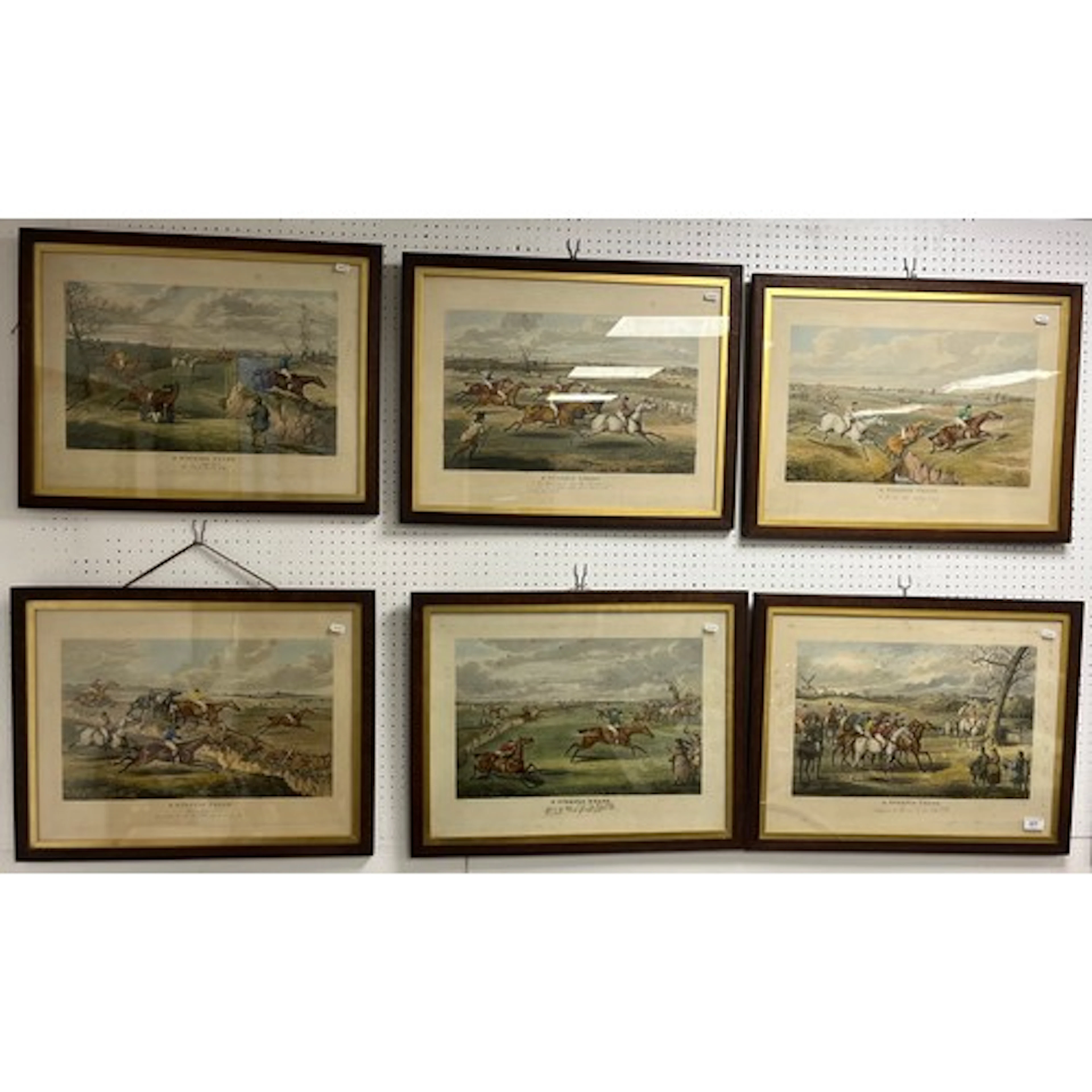 Six various framed lithographs of "Steeple Chase", each meas...