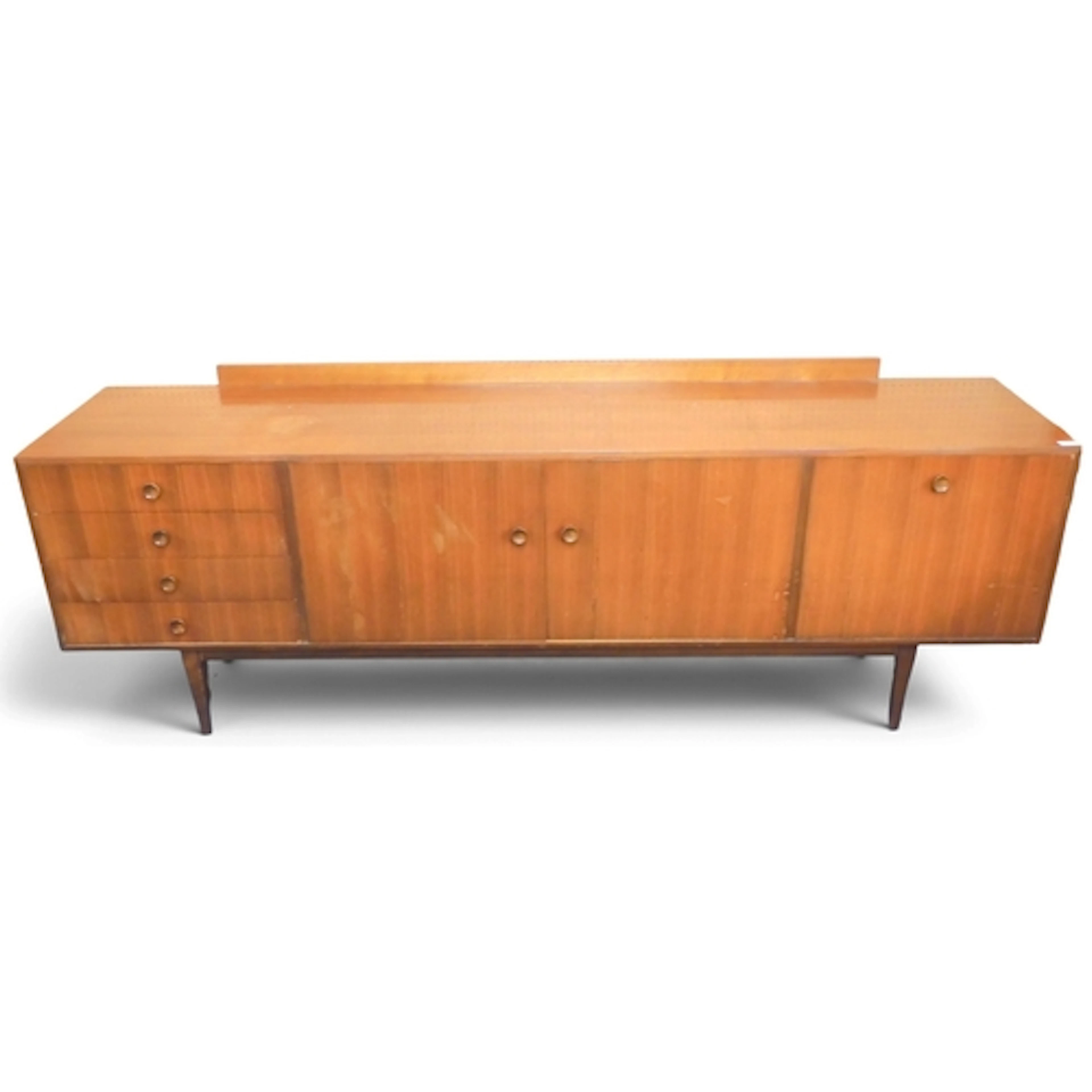 A mid 20th century teak Meredew sideboard with pair of centr...