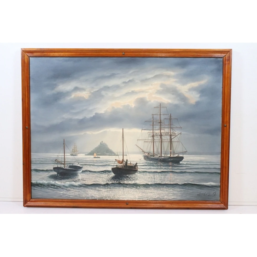 Keith English (British, 1935-2016), ships sailing at night, ...