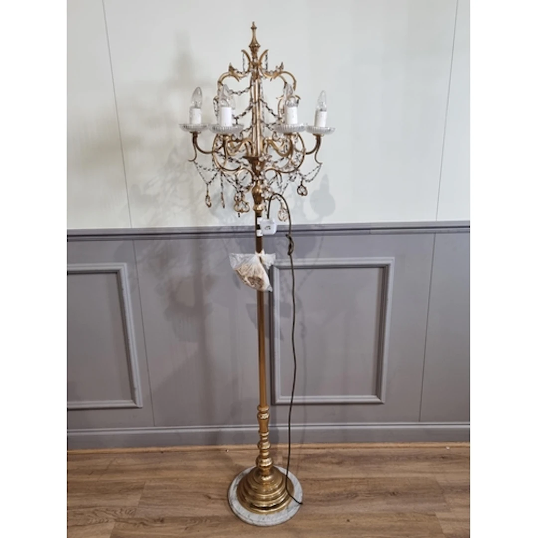 A modern brass standard Lamp on marble base, passed PAT, (R3...