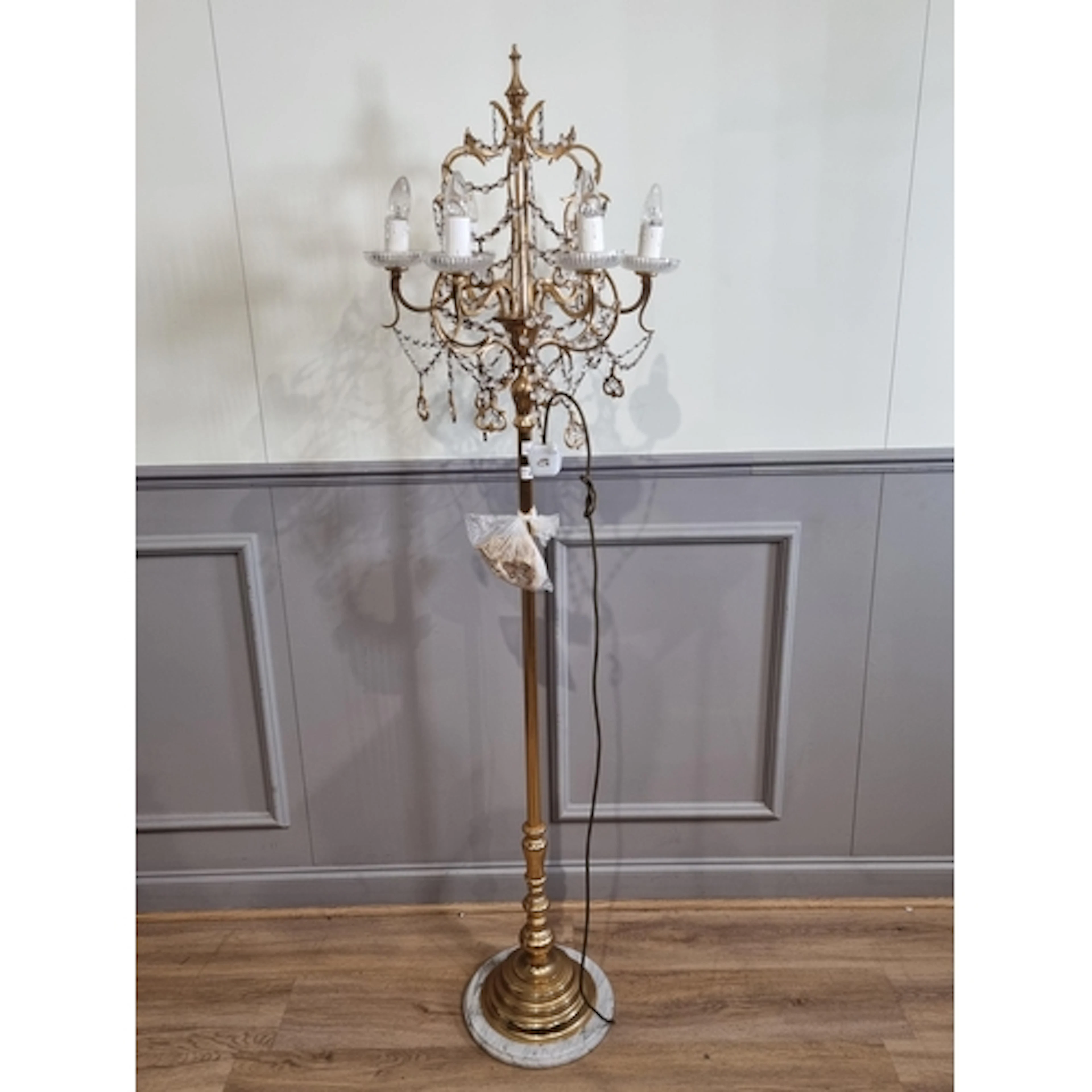 A modern brass standard Lamp on marble base, passed PAT, (R3...