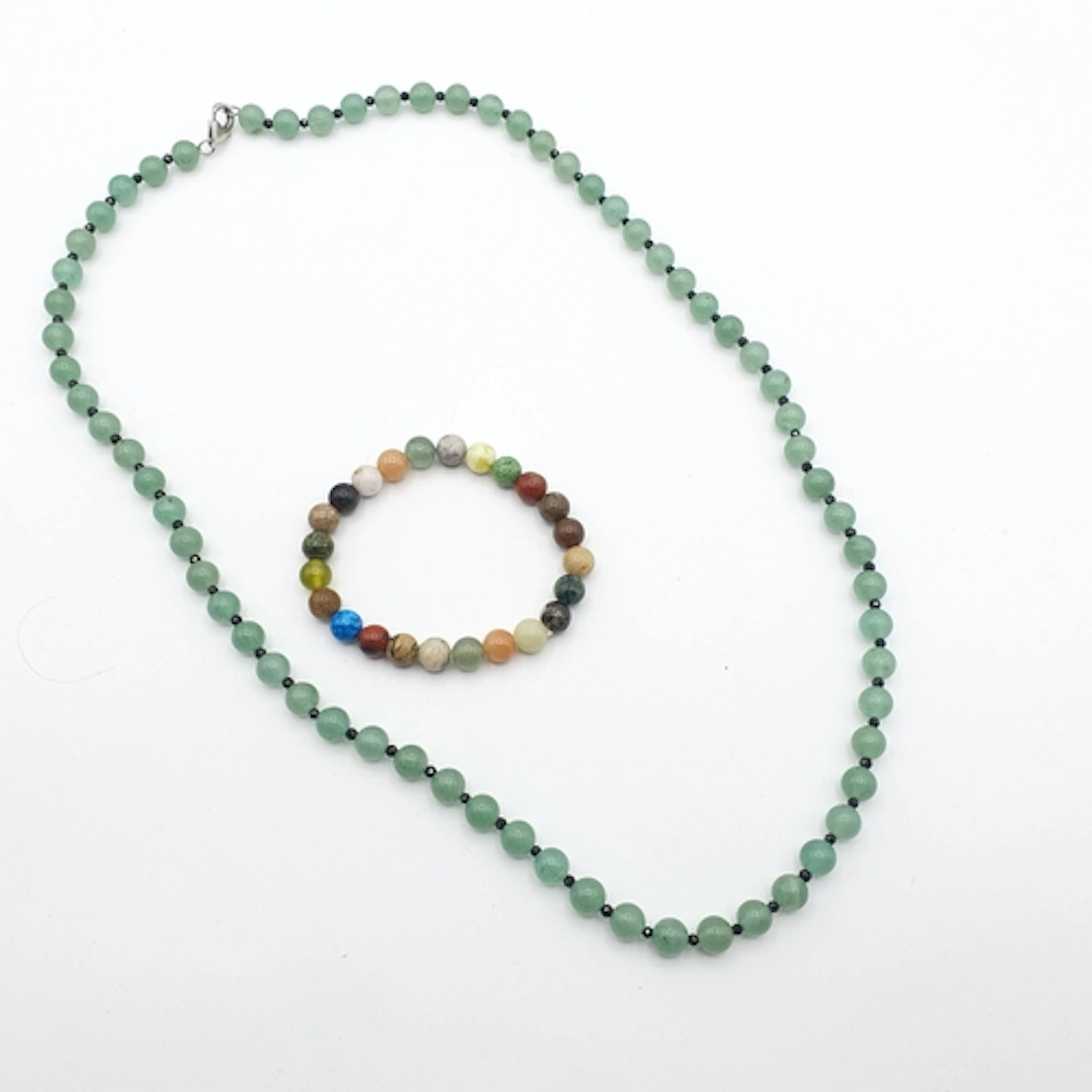 An Aventurine Quartz and Onyx Bead Necklace and a bead Brace...