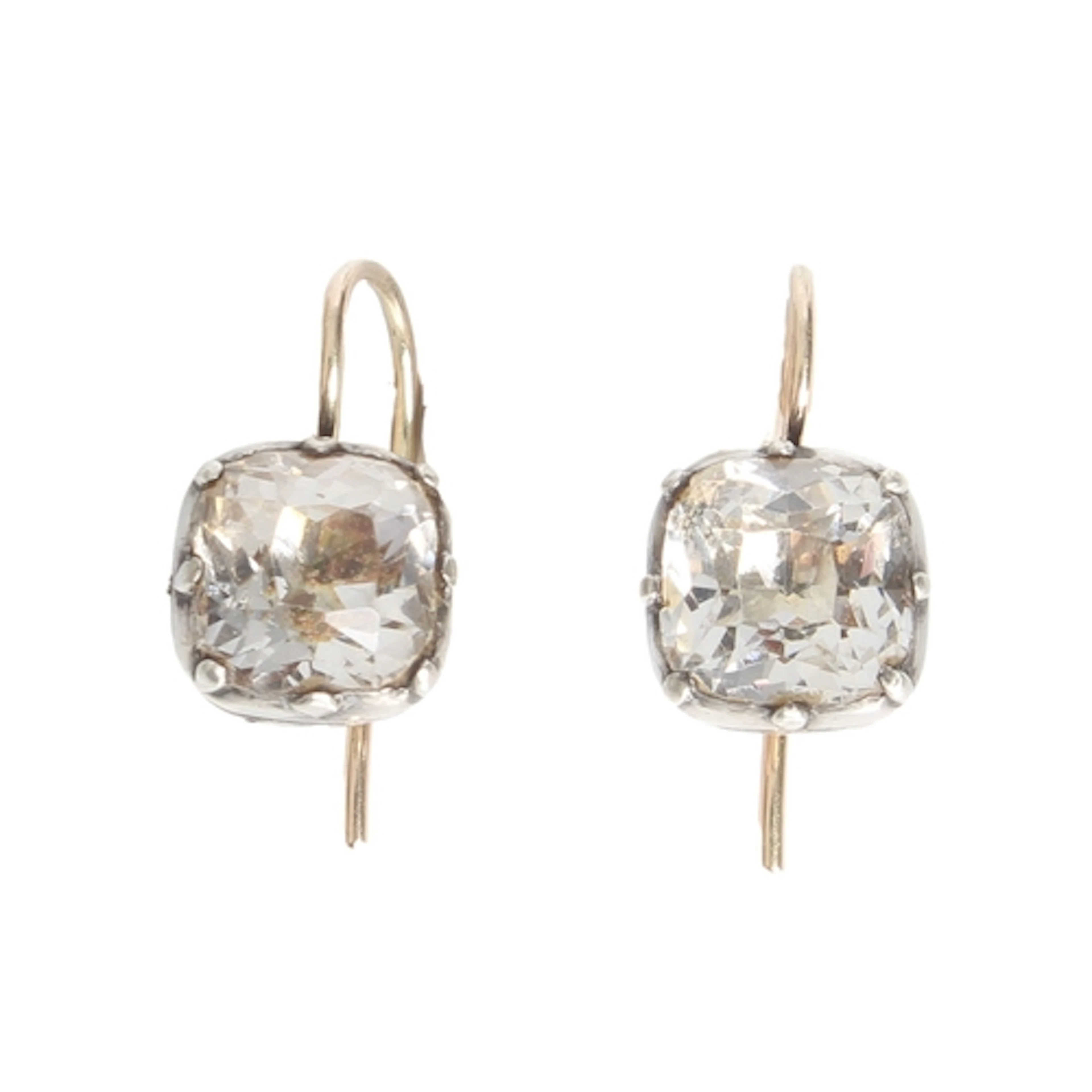 A pair of antique silver, rock crystal and 9ct gold earrings...
