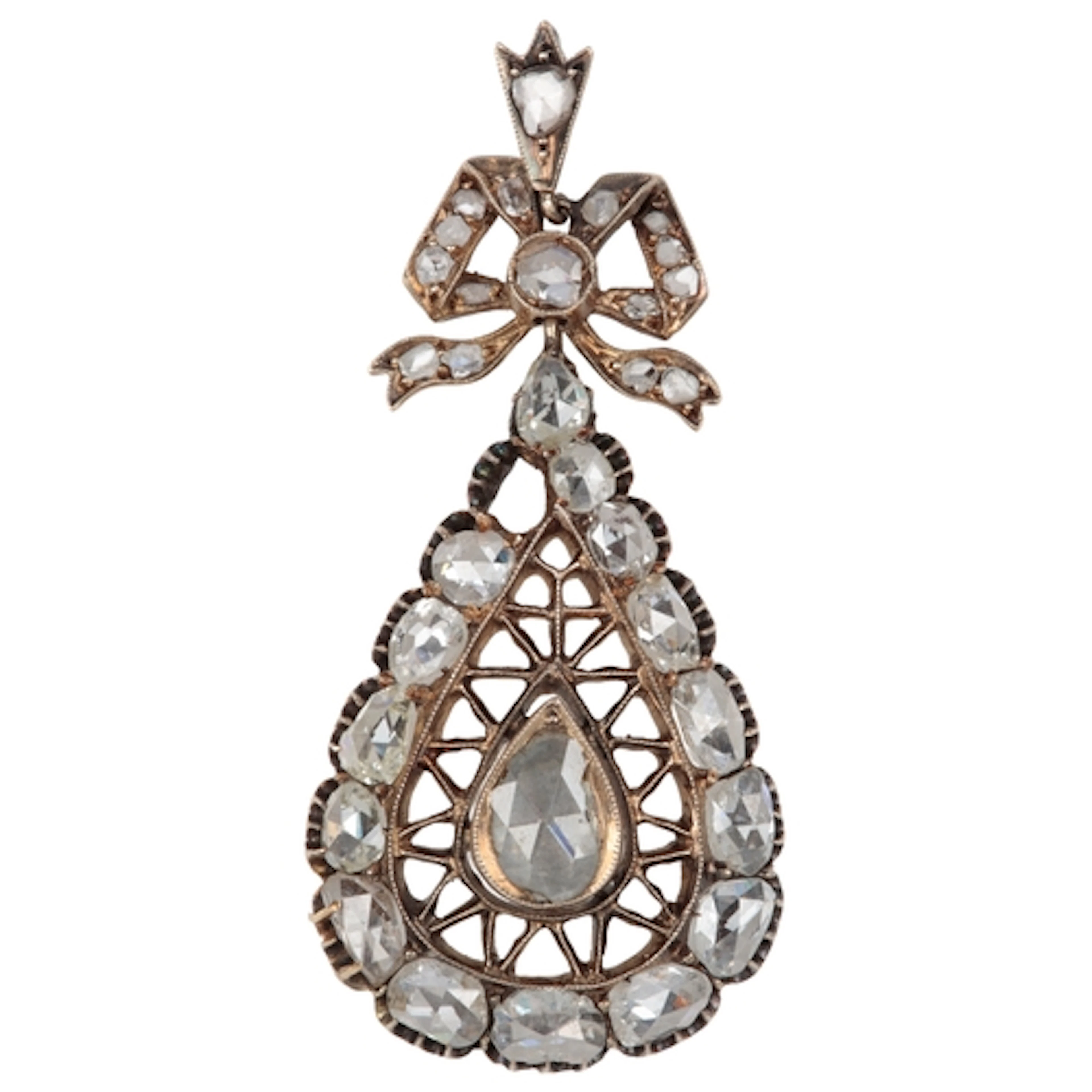 A diamond pendant, early 20th century, designed as a ribbon ...