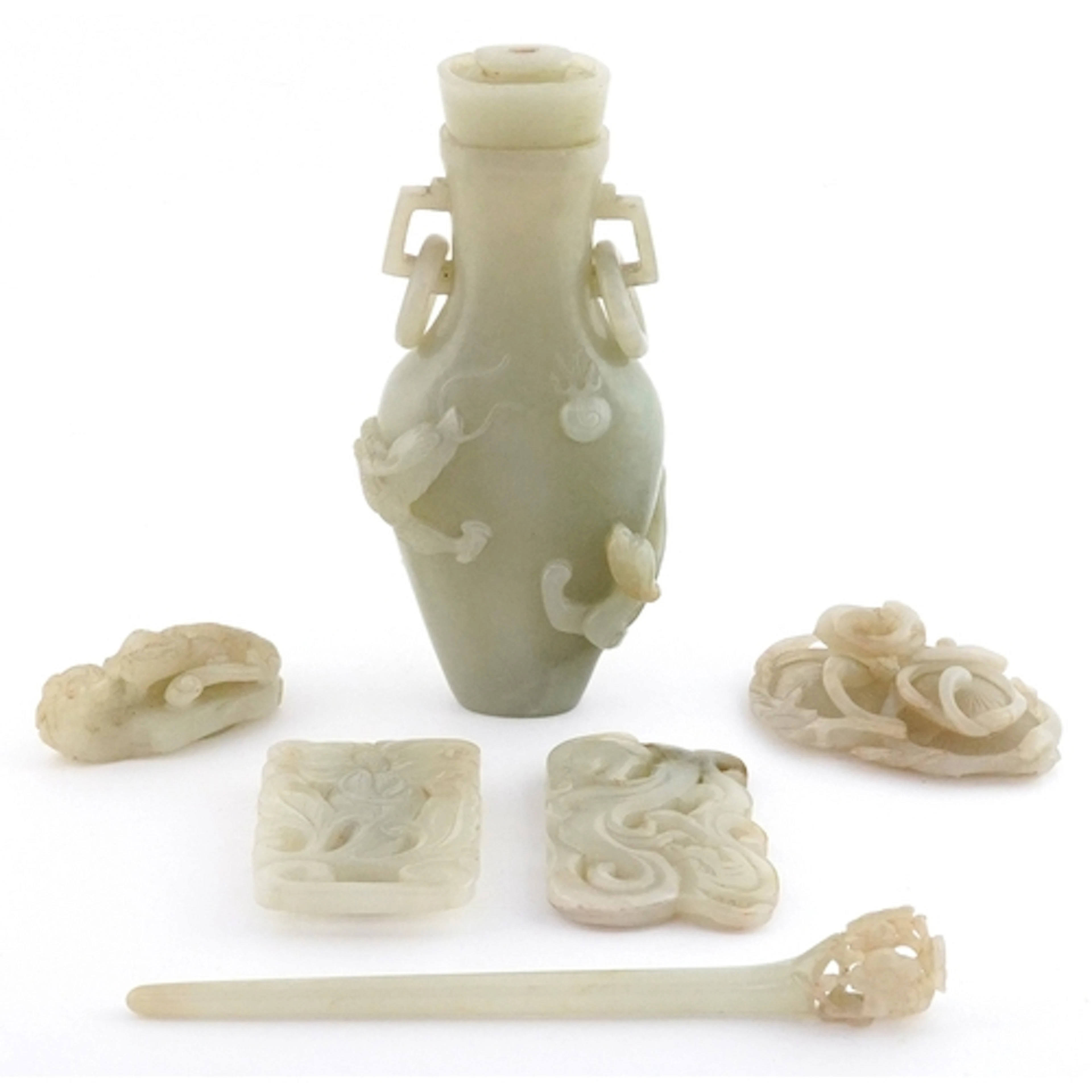 Collection of Chinese carved stone objects including scent b...