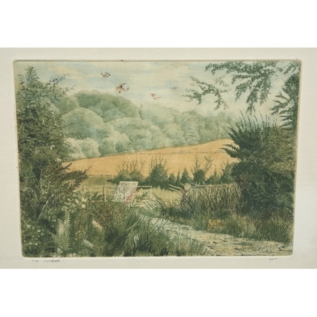 20TH CENTURY SCHOOL: 'CORNFIELD' Coloured etching on paper. ...