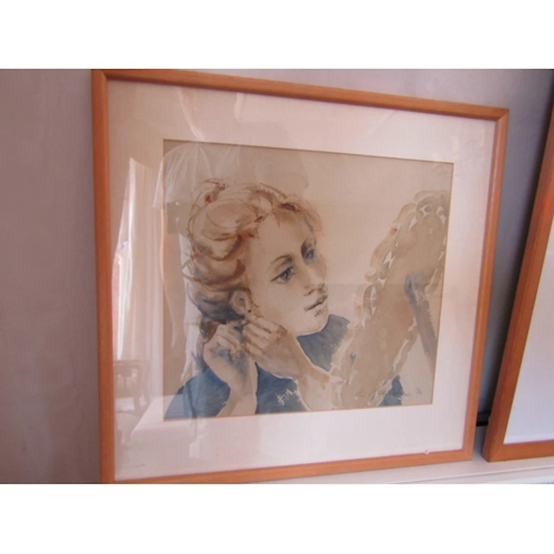 Irish School The Earring Watercolour Signed Indistinctly Low...