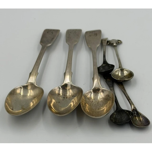 A selection of silver teaspoons and salt spoons, approximate...