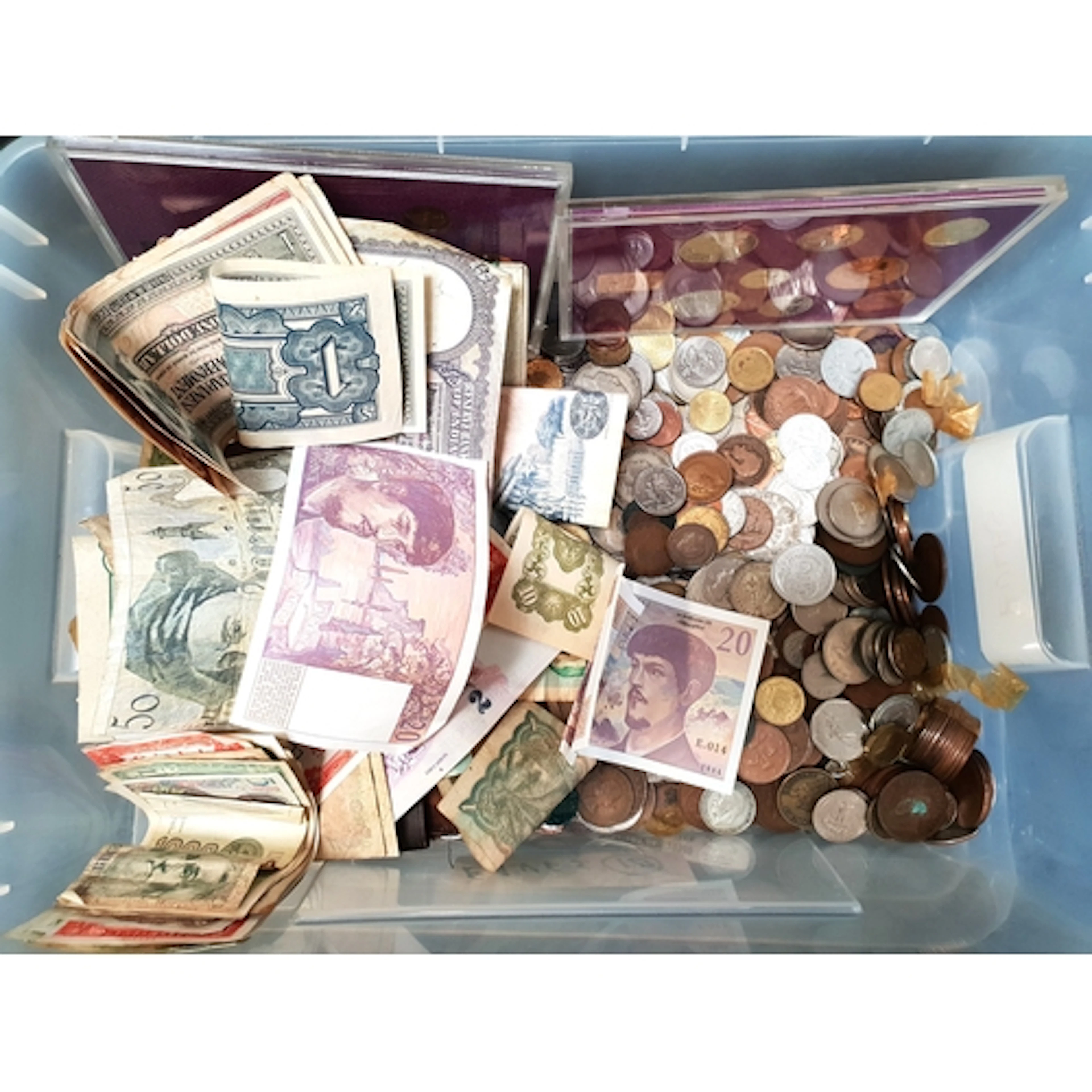 LARGE SELECTION OF WORLD COINS AND BANKNOTES including examp...