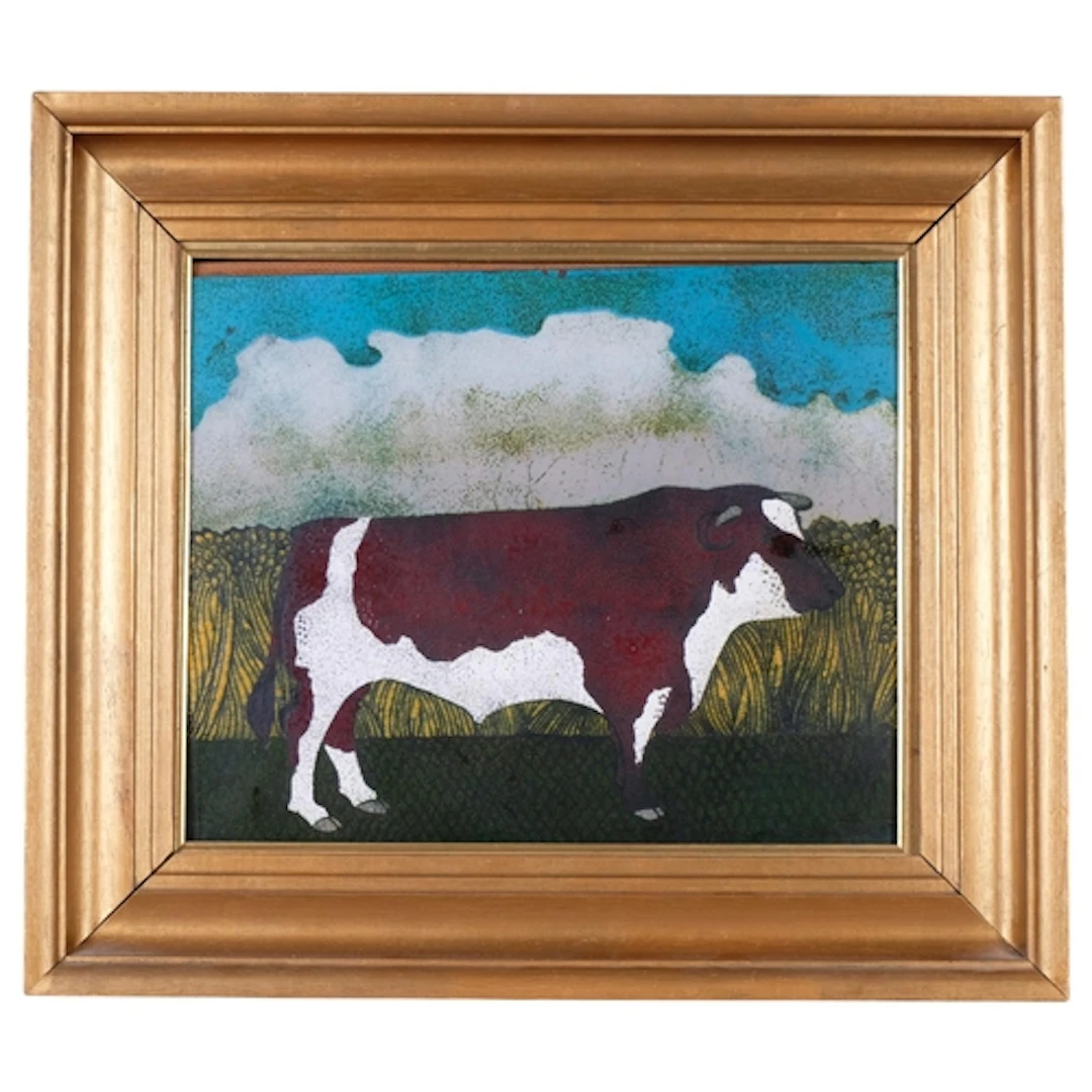 Beryl Turpin (1926 - 2016), portrait of a bull, enamel on me...