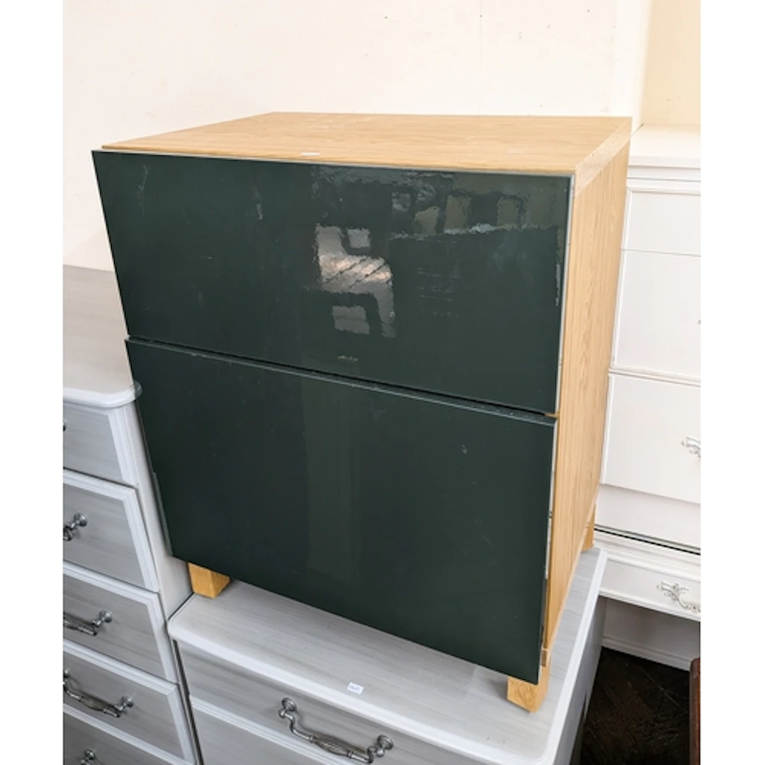 Modern high gloss green finished chest of two drawers