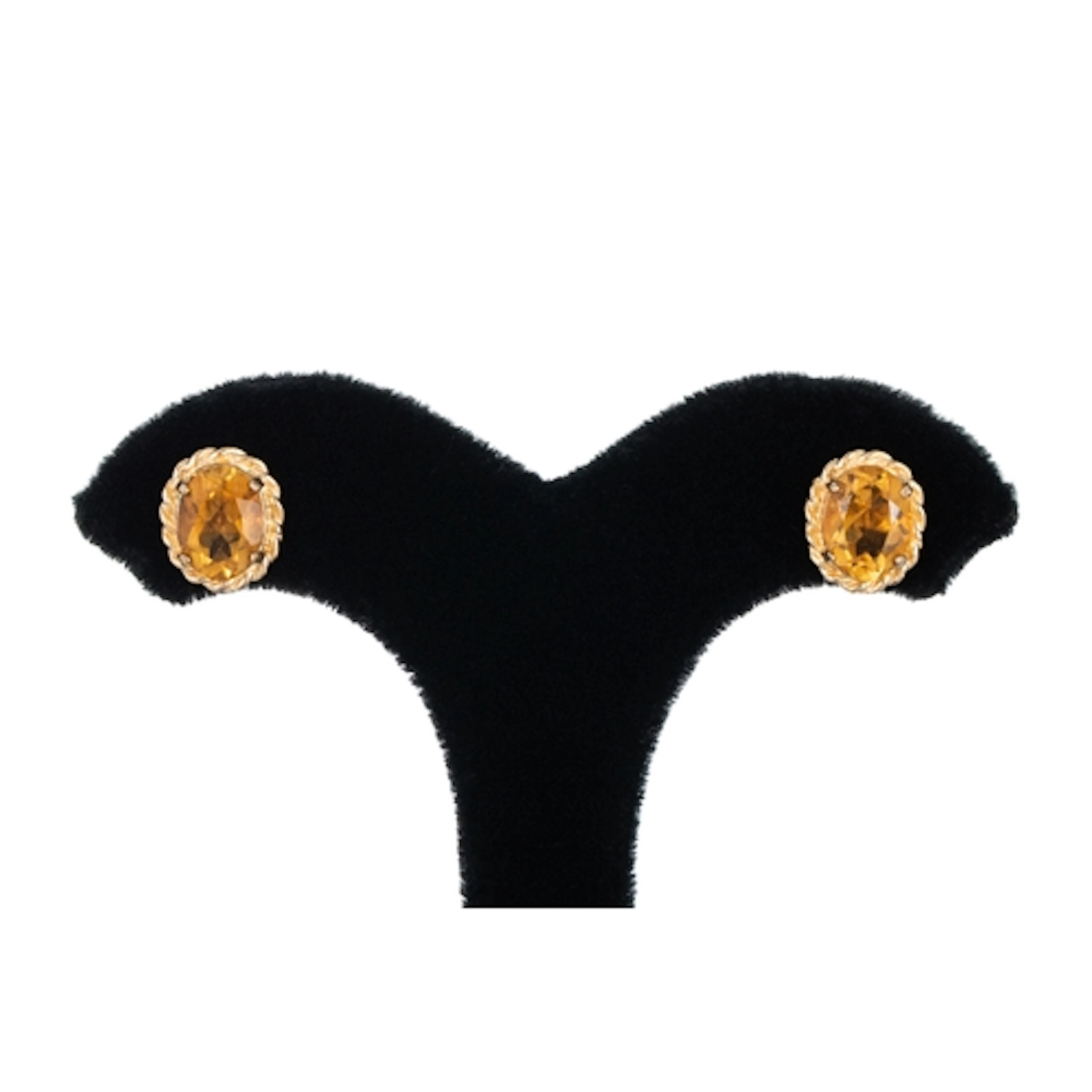 A PAIR OF CITRINE SET EARRINGS, mounted in 9ct gold
