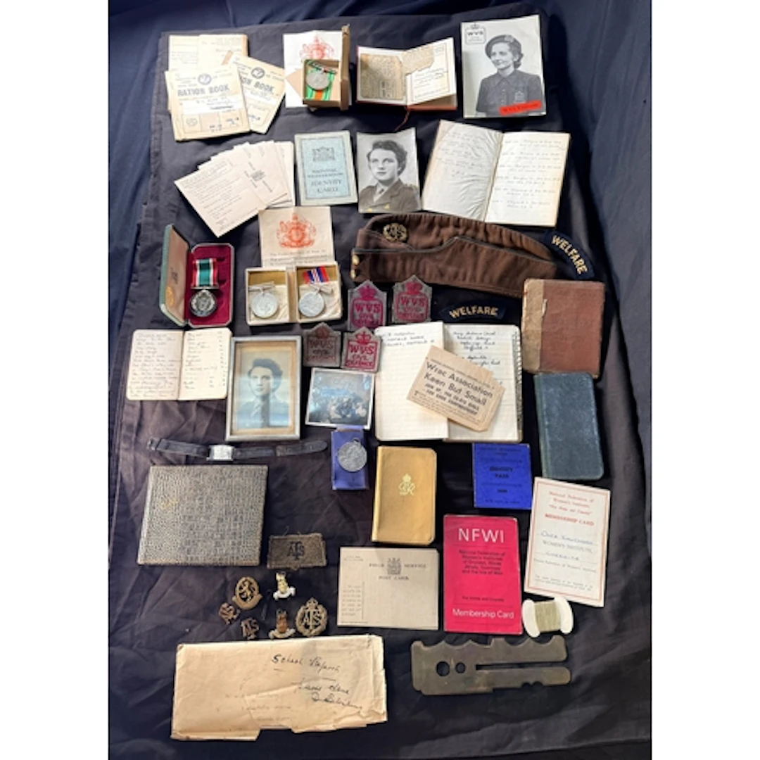 A WWII Womens ATS field cap with badge, other ATS and WVS ba...