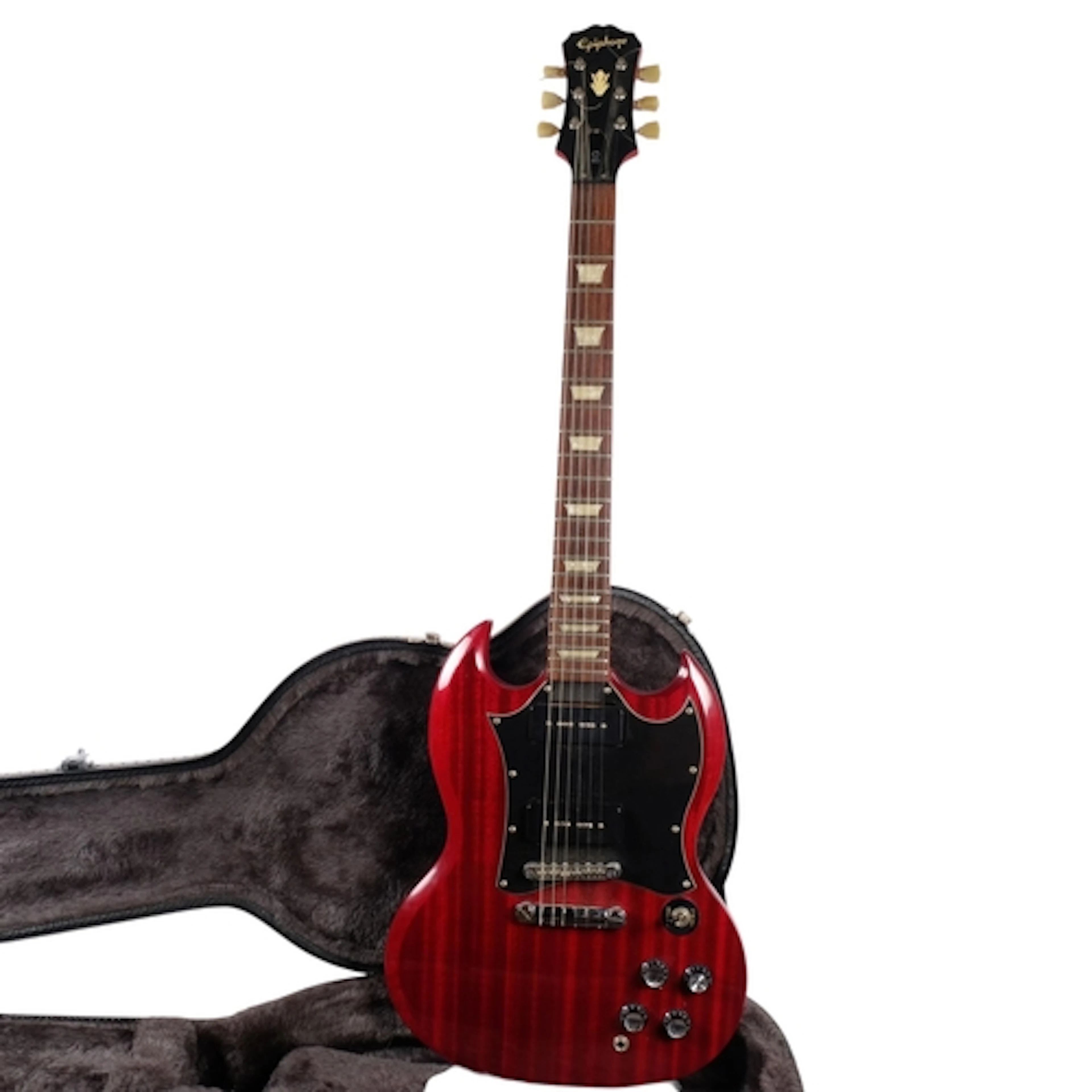 An Epiphone SG standard solid body red electric guitar, with...