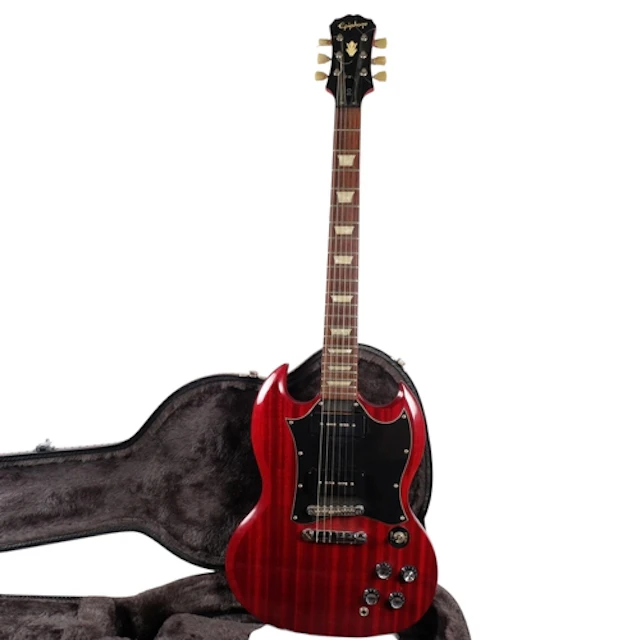 An Epiphone SG standard solid body red electric guitar, with...