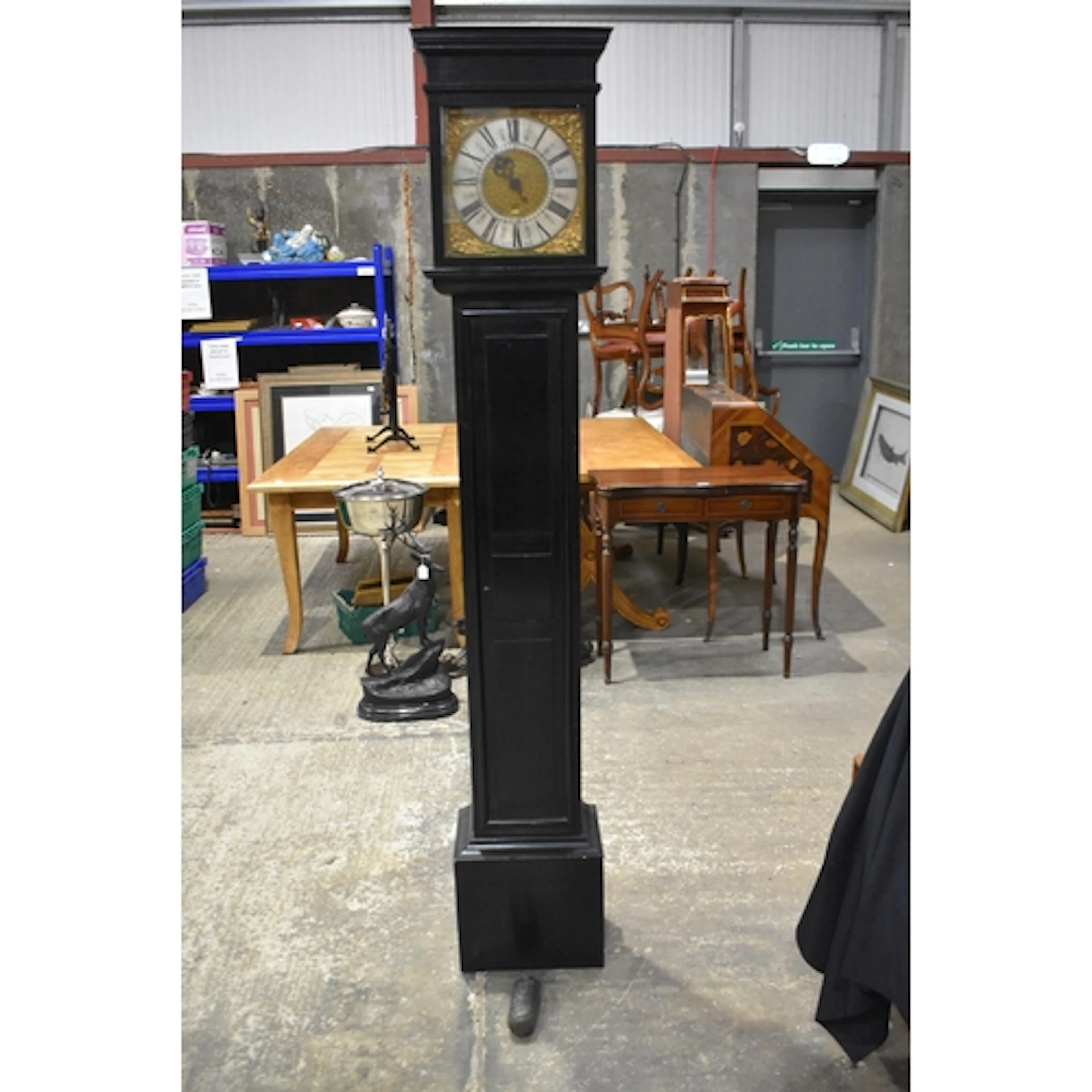 AN ANTIQUE longcase clock with a brass W Todd face with gilt...
