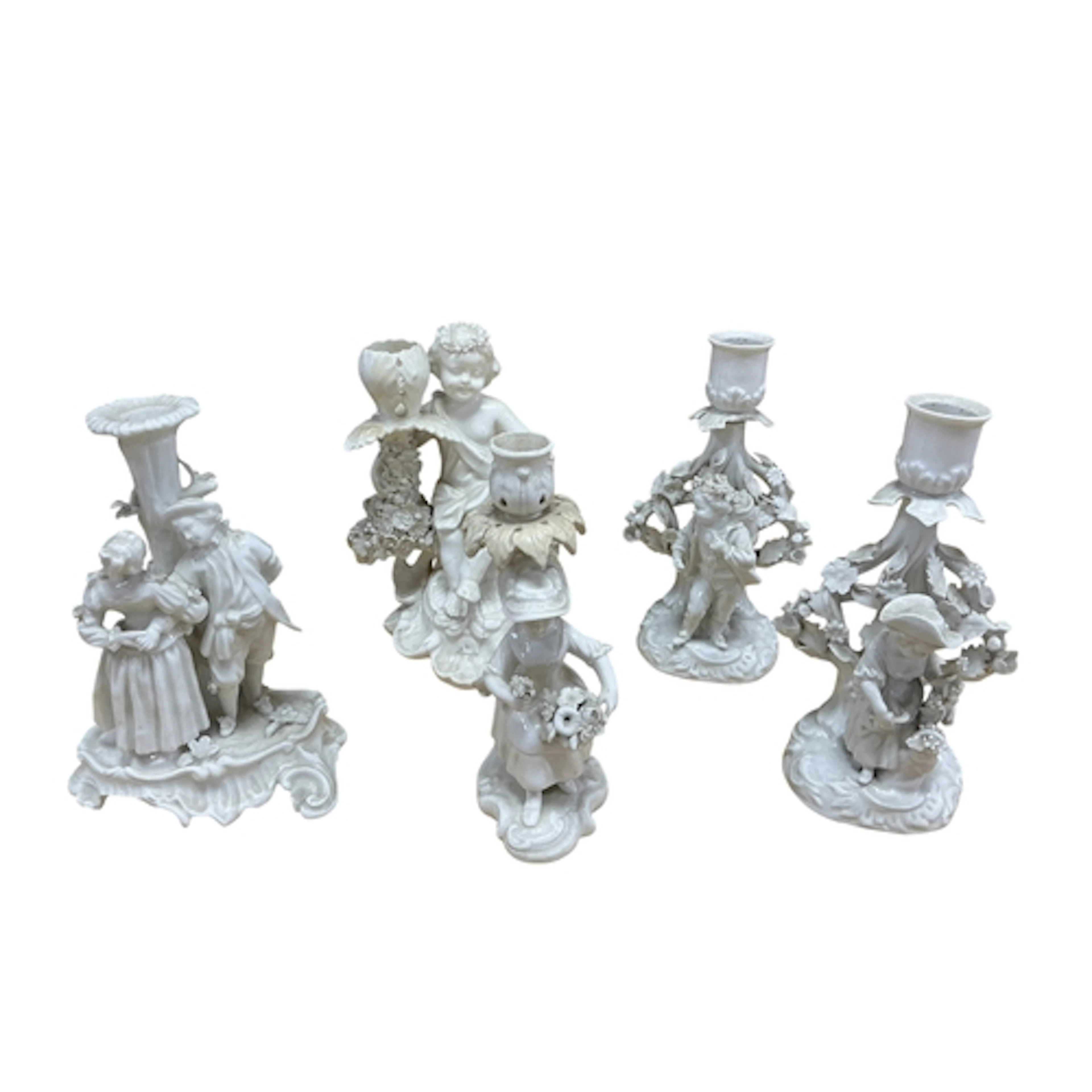 Two Sampson Hancock, Derby white glazed candlestick figures ...