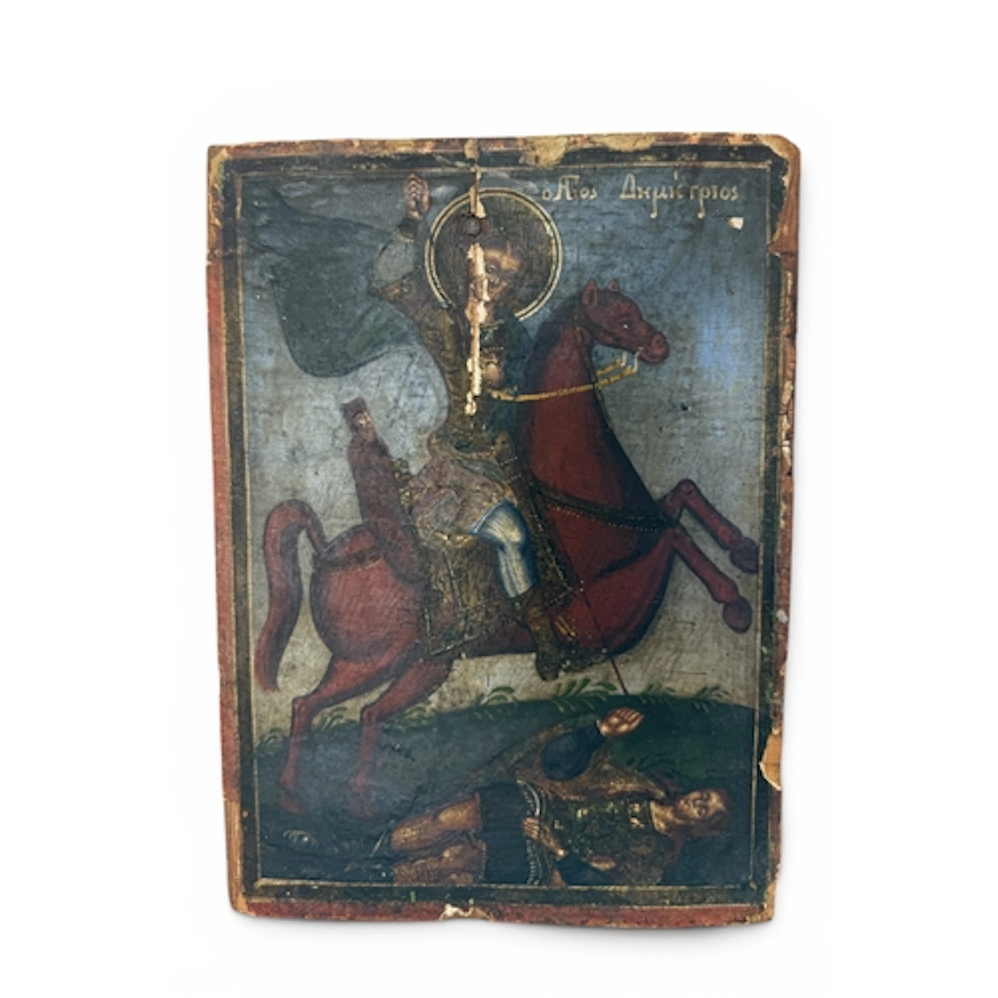 A 19TH CENTURY OR EARLIER GREEK ICON 29 cm x 21 cm...