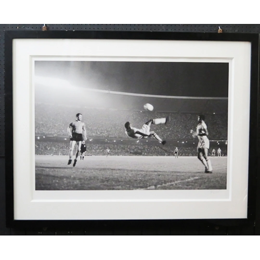 Limited edition Signed Pele photographic print, "Bicycle-Kic...