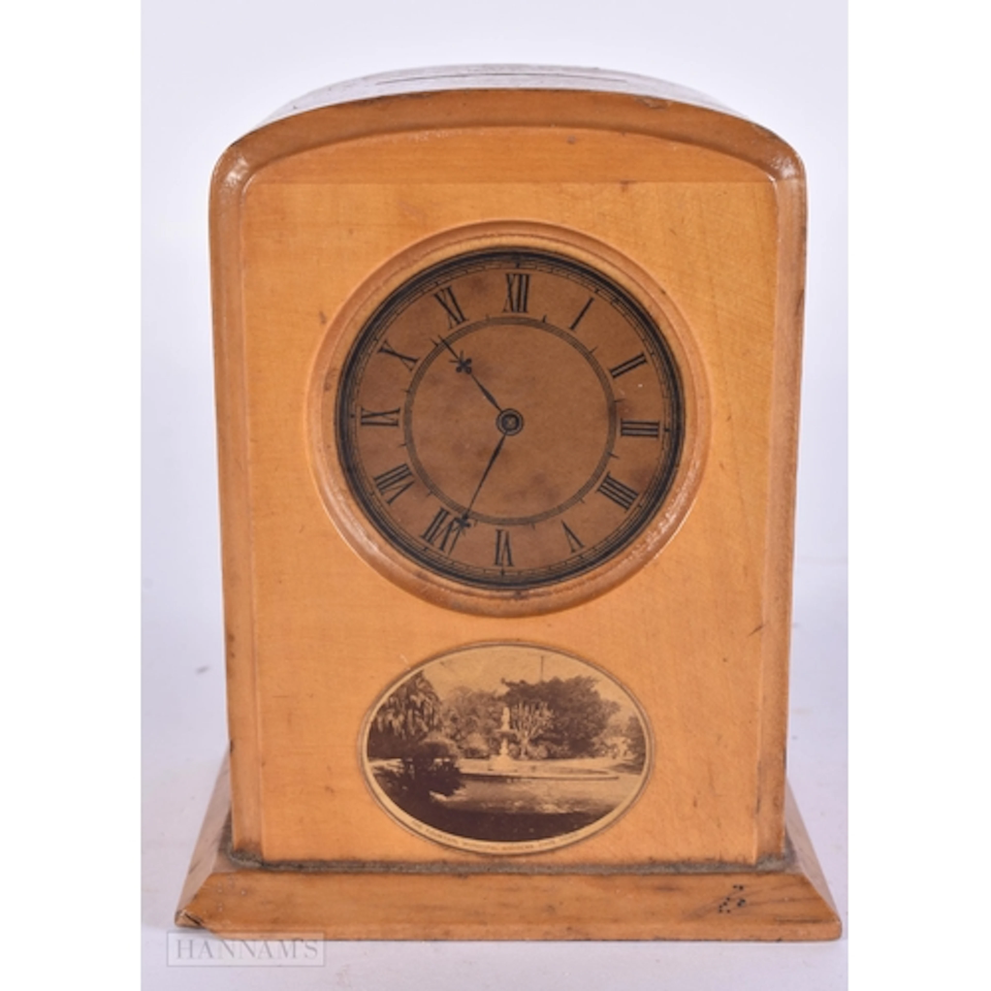 AN UNUSUAL VICTORIAN MAUCHLINE WARE CLOCK FACE TREEN MONEY B...