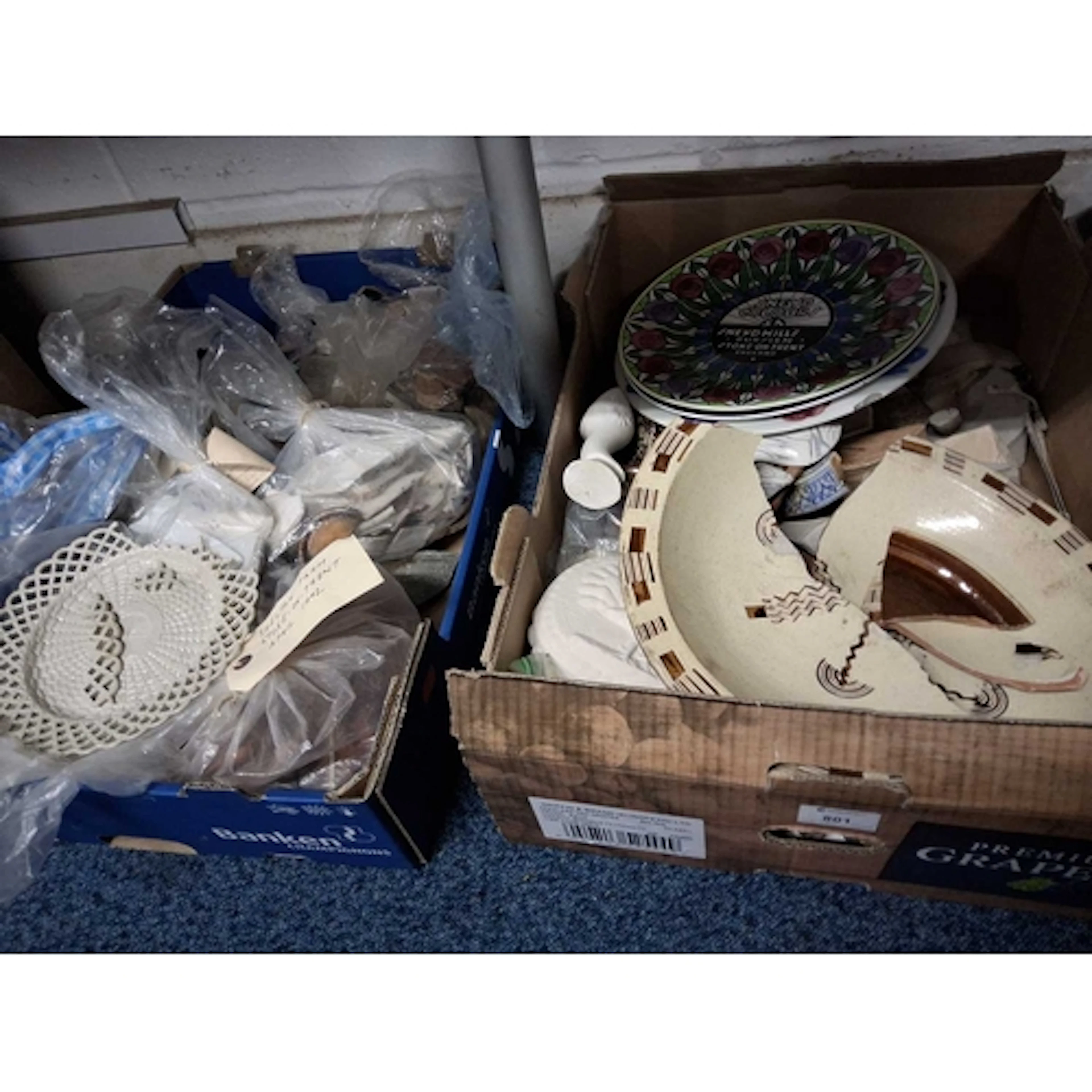 POTTERY INTEREST: TWO BOXES OF CERAMIC FRAGMENTS AND KILN FU...