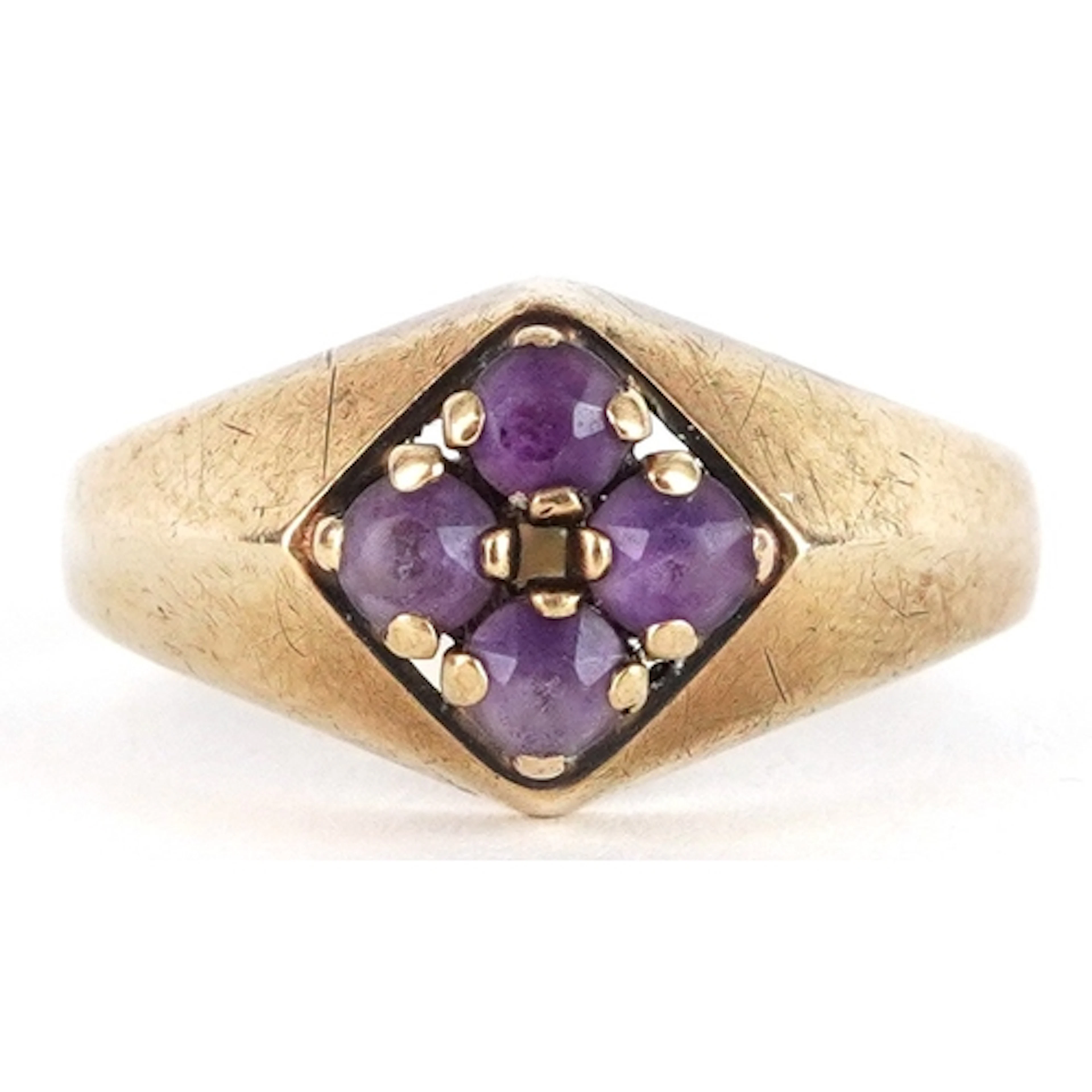 8ct gold amethyst cluster ring, the band marked 333, size N,...