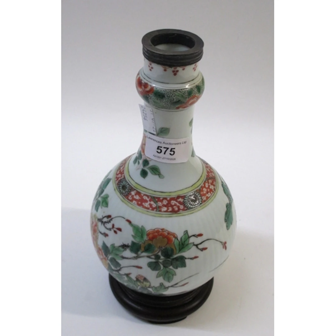 Chinese famille verte bottle vase, decorated with floral des...