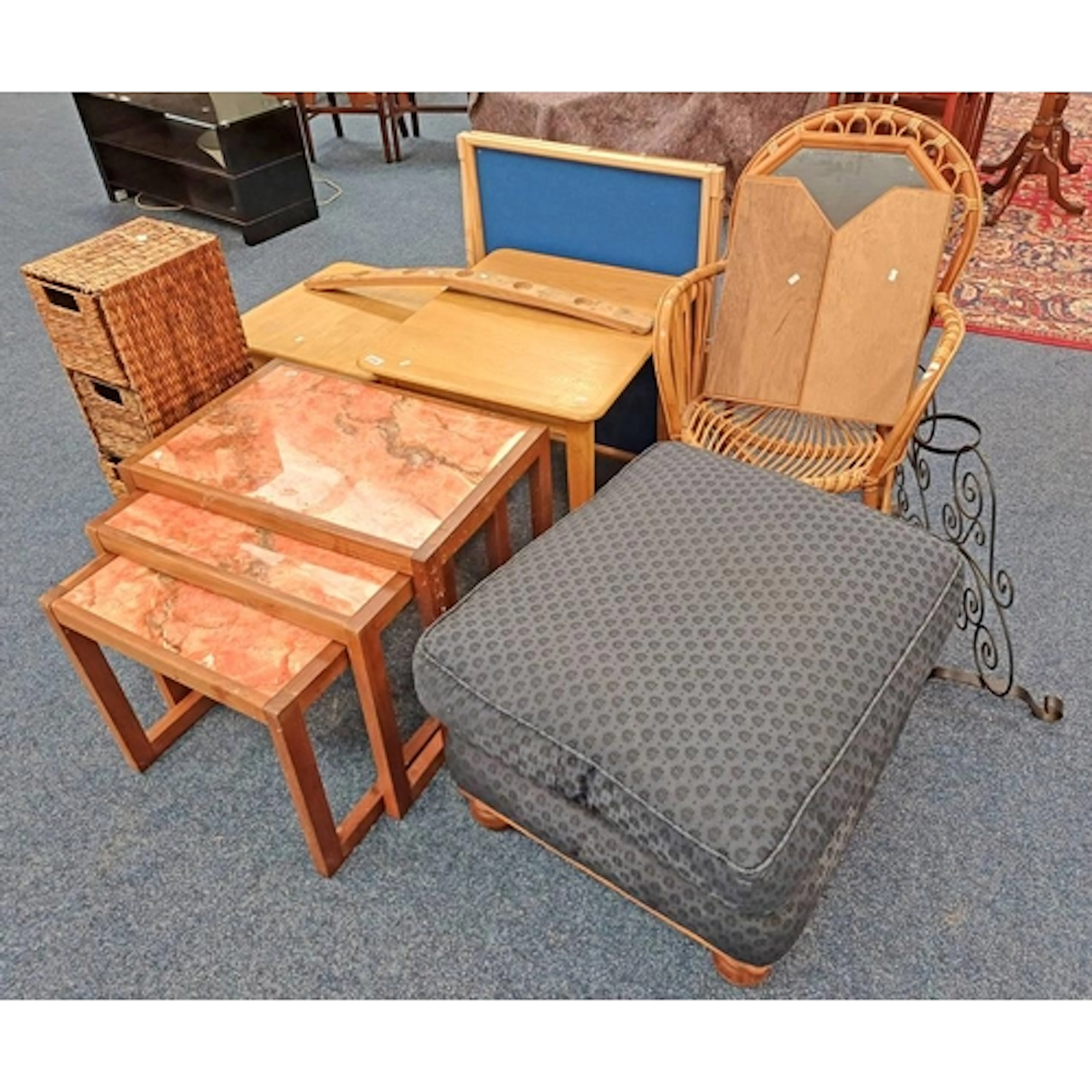 DUCAL PINE CENTRE STOOL, OAK NEST OF TABLES, FOLDING TABLE, ...