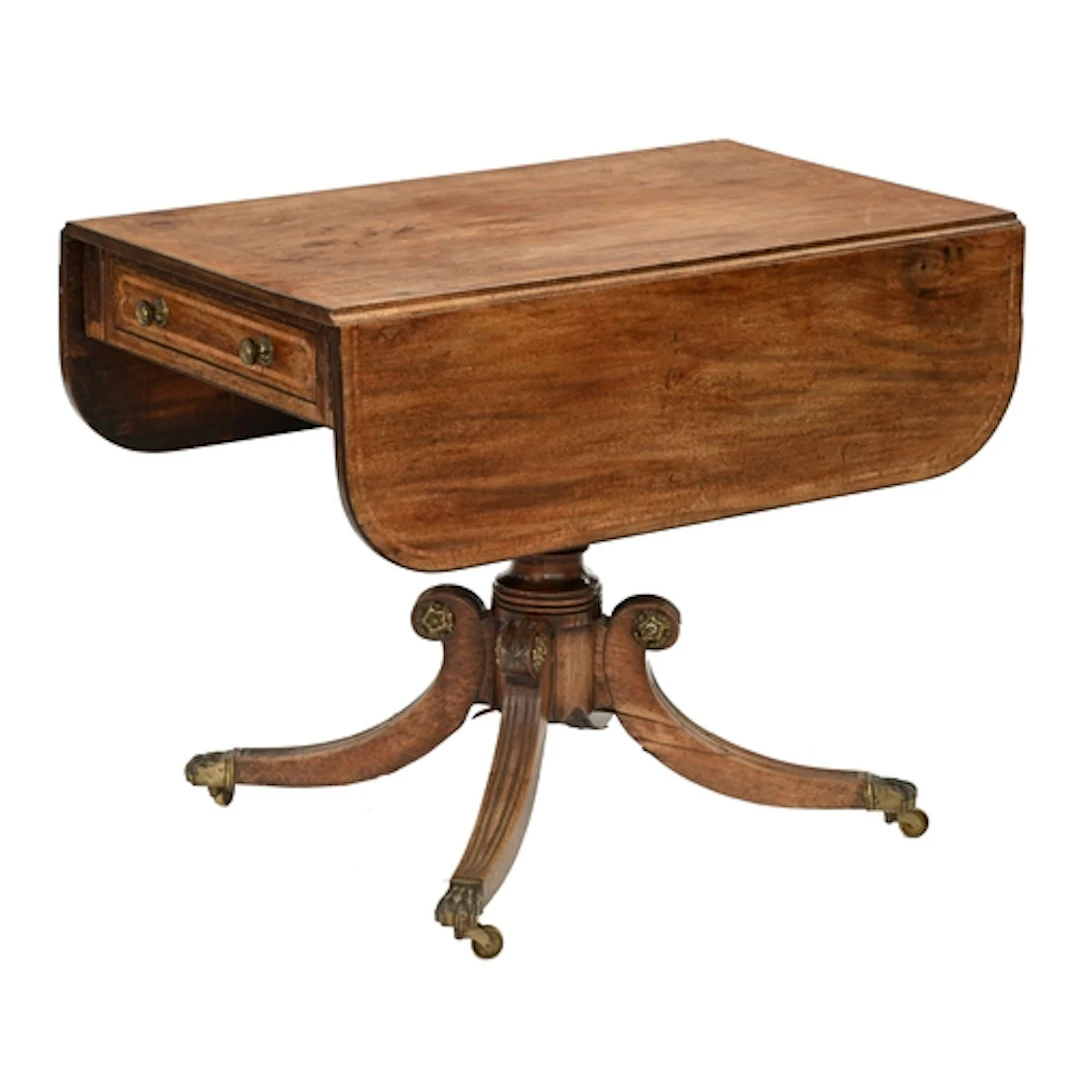 A George IV mahogany drop-leaf table, crossbanded in rosewoo...