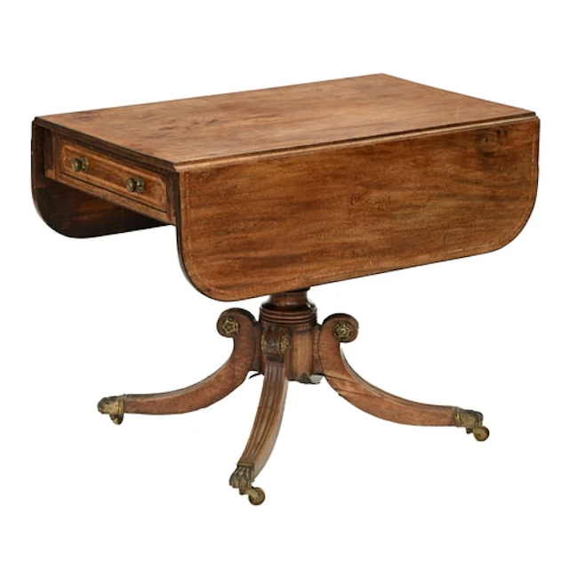 A George IV mahogany drop-leaf table, crossbanded in rosewoo...