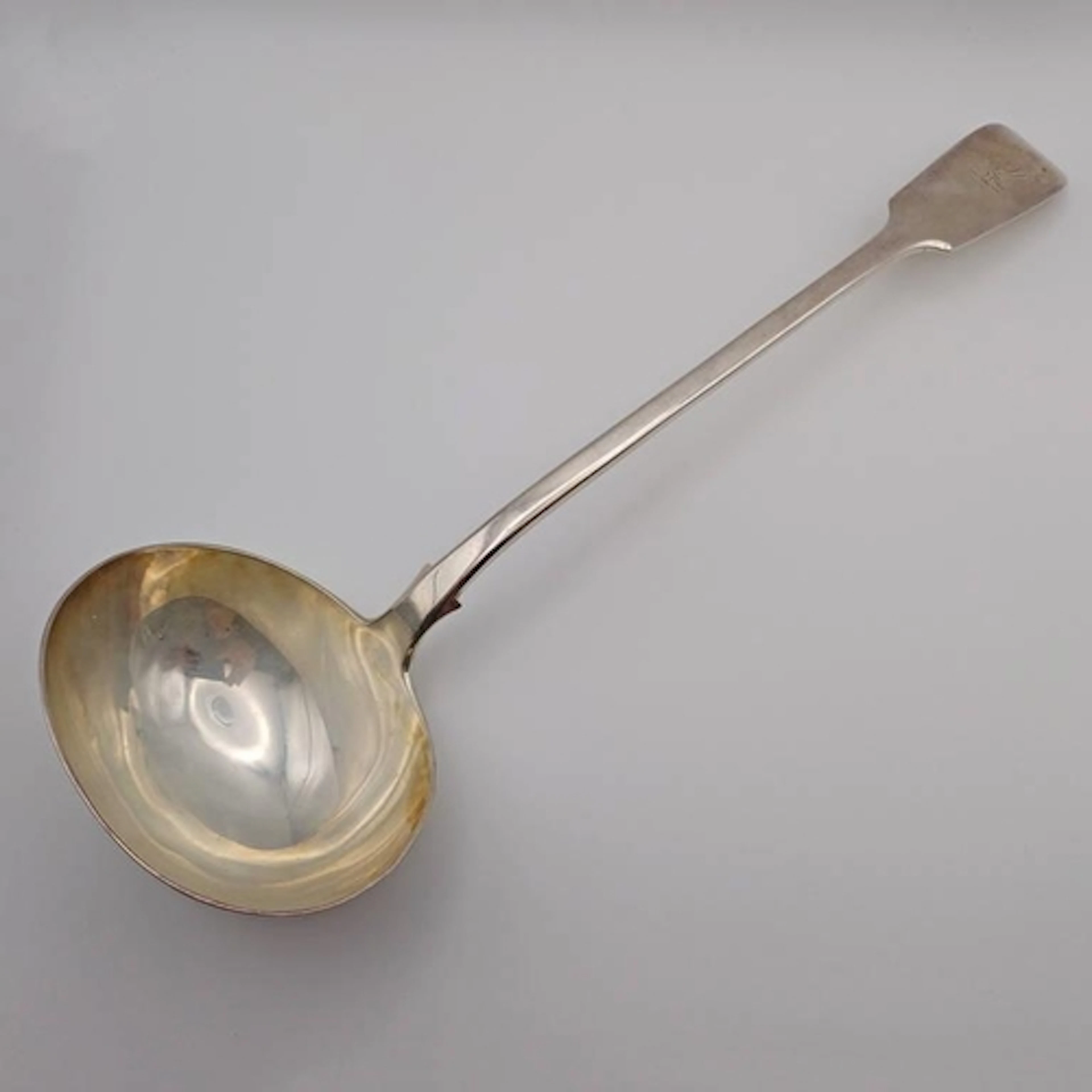 A VICTORIAN SILVER FIDDLE PATTERN SOUP LADLE BY ELIZABETH & ...