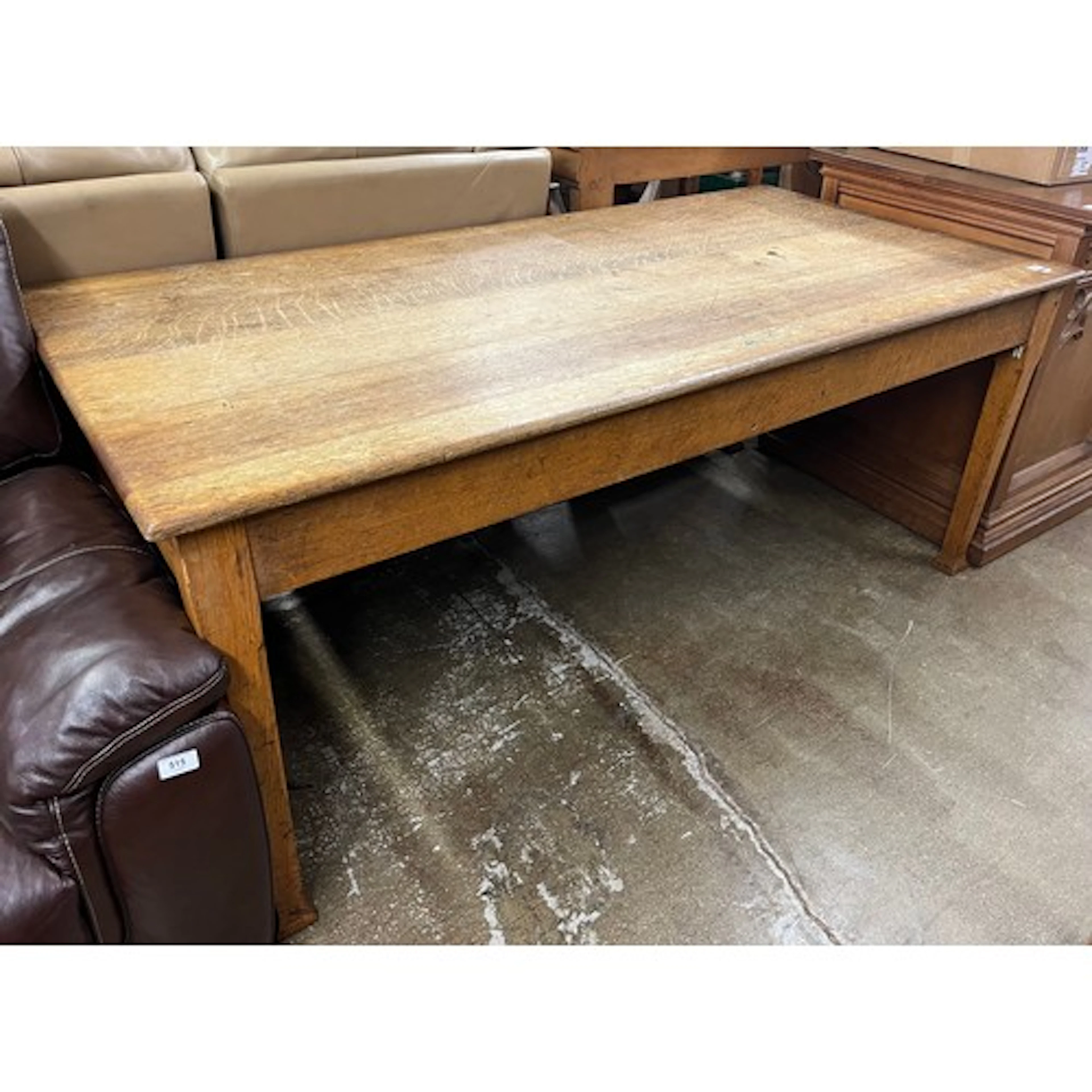 Oak rectangular table on square tapered supports, 183cm L.