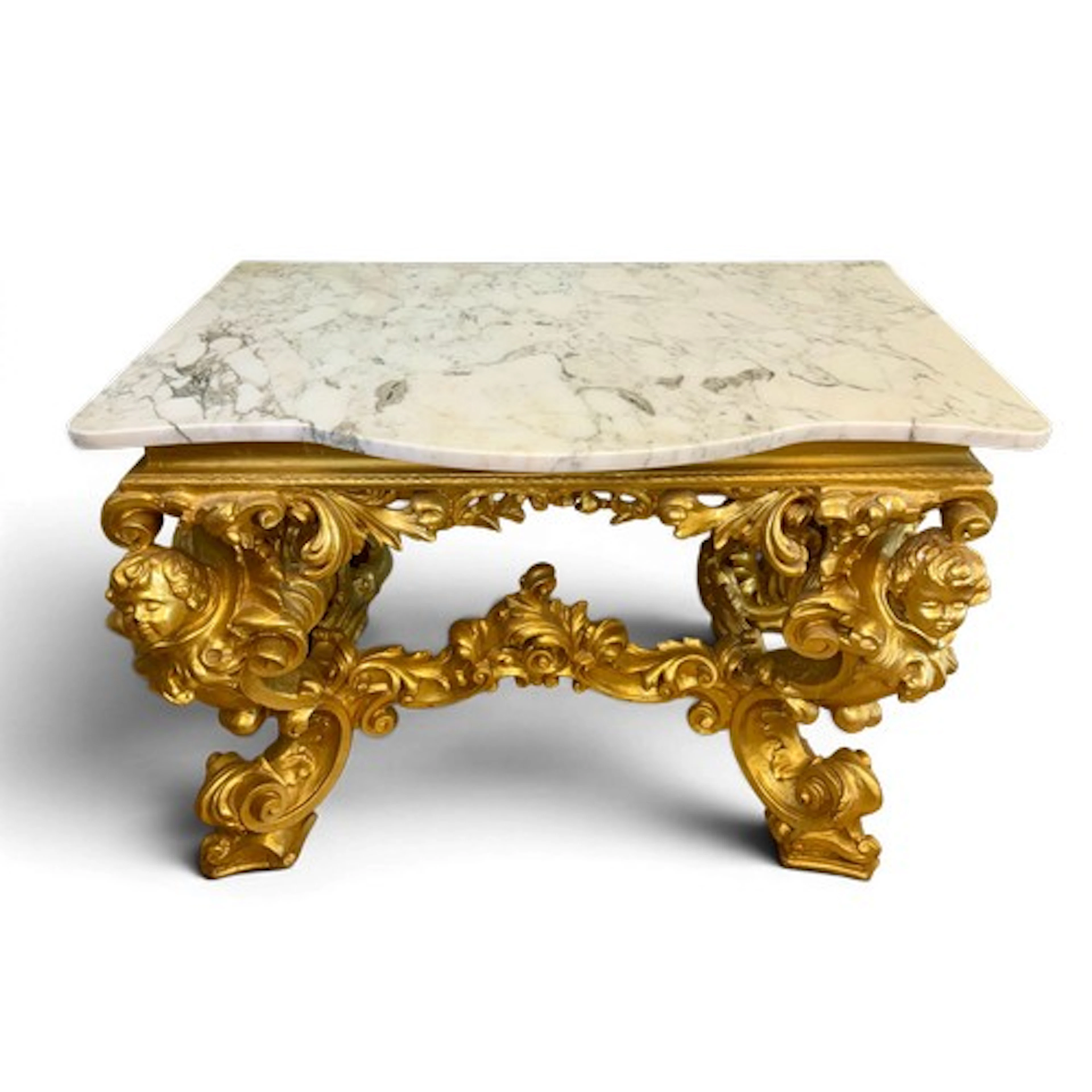 A gilt wood side table with marble top. 90cm w x 60cm d x 60...